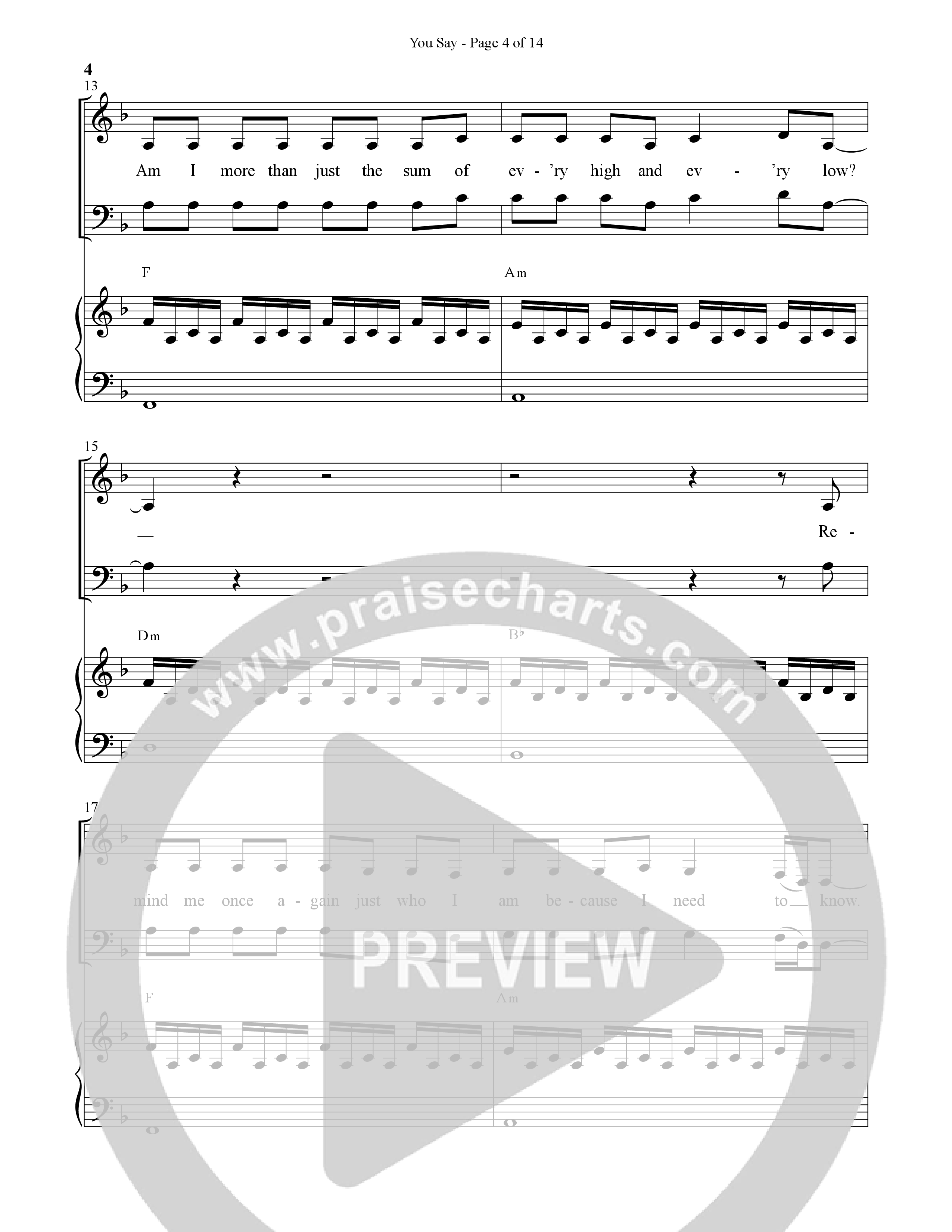 You Say (Choral Anthem SATB) Anthem (SATB/Piano) (Word Music Choral / Arr. David Wise)