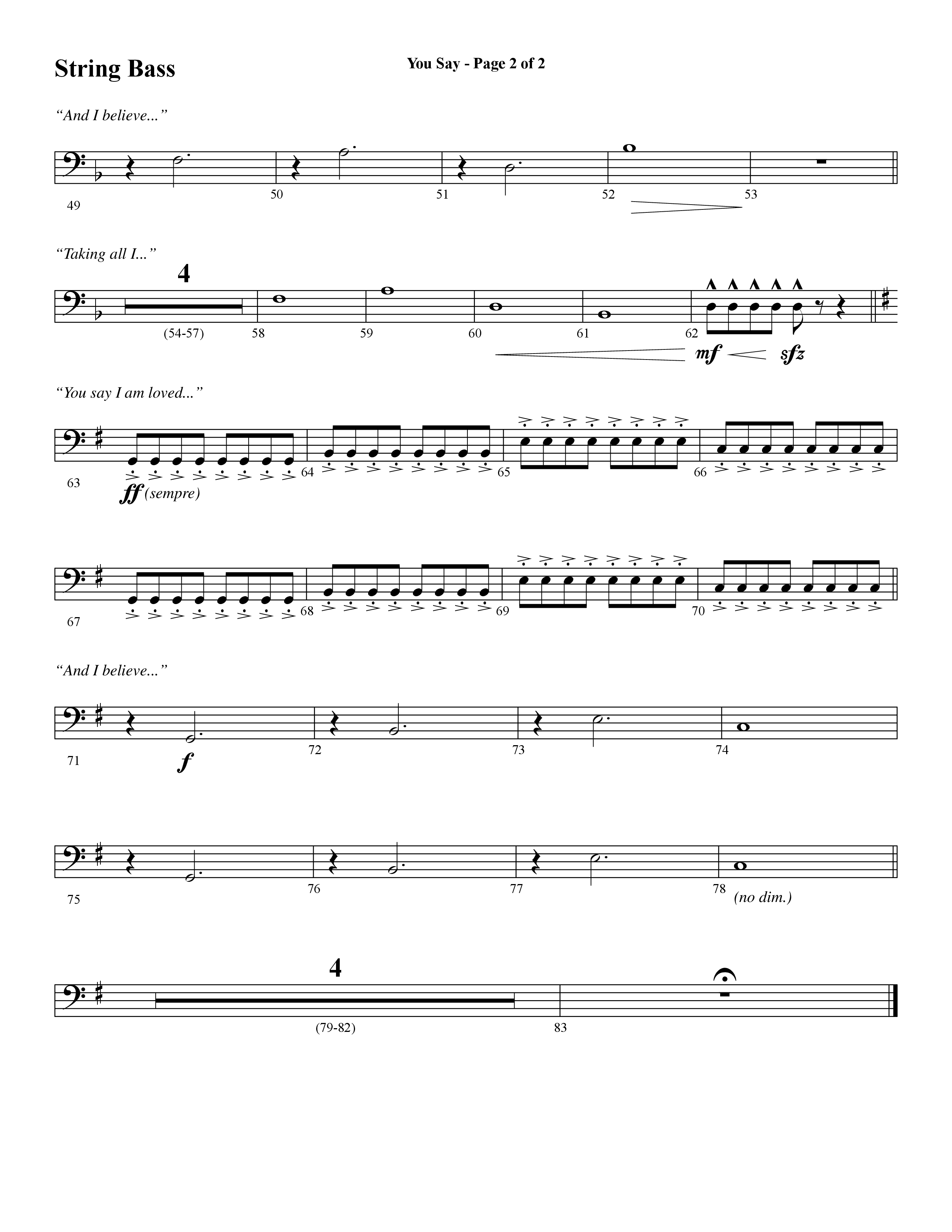 You Say (Choral Anthem SATB) String Bass (Word Music Choral / Arr. David Wise)