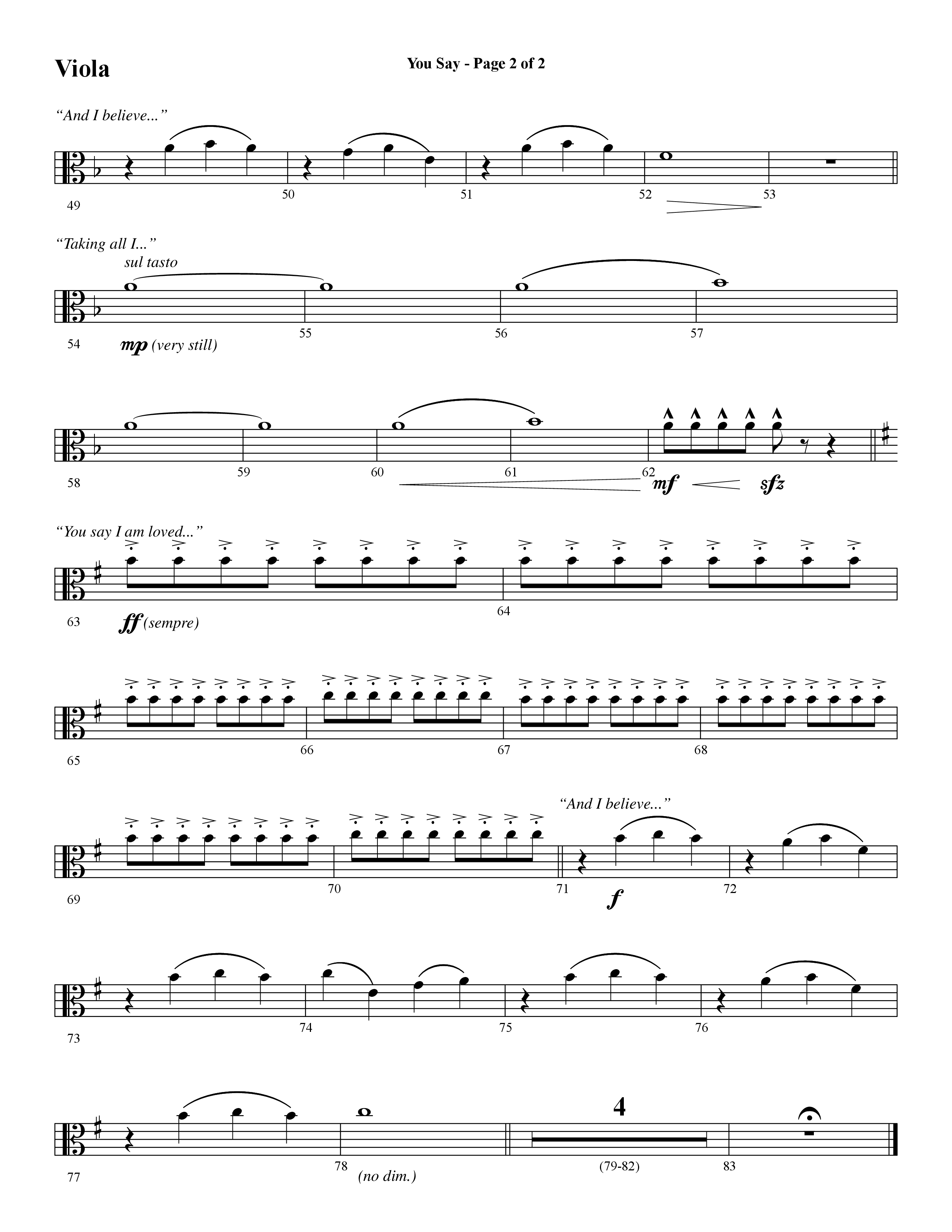 You Say (Choral Anthem SATB) Viola (Word Music Choral / Arr. David Wise)