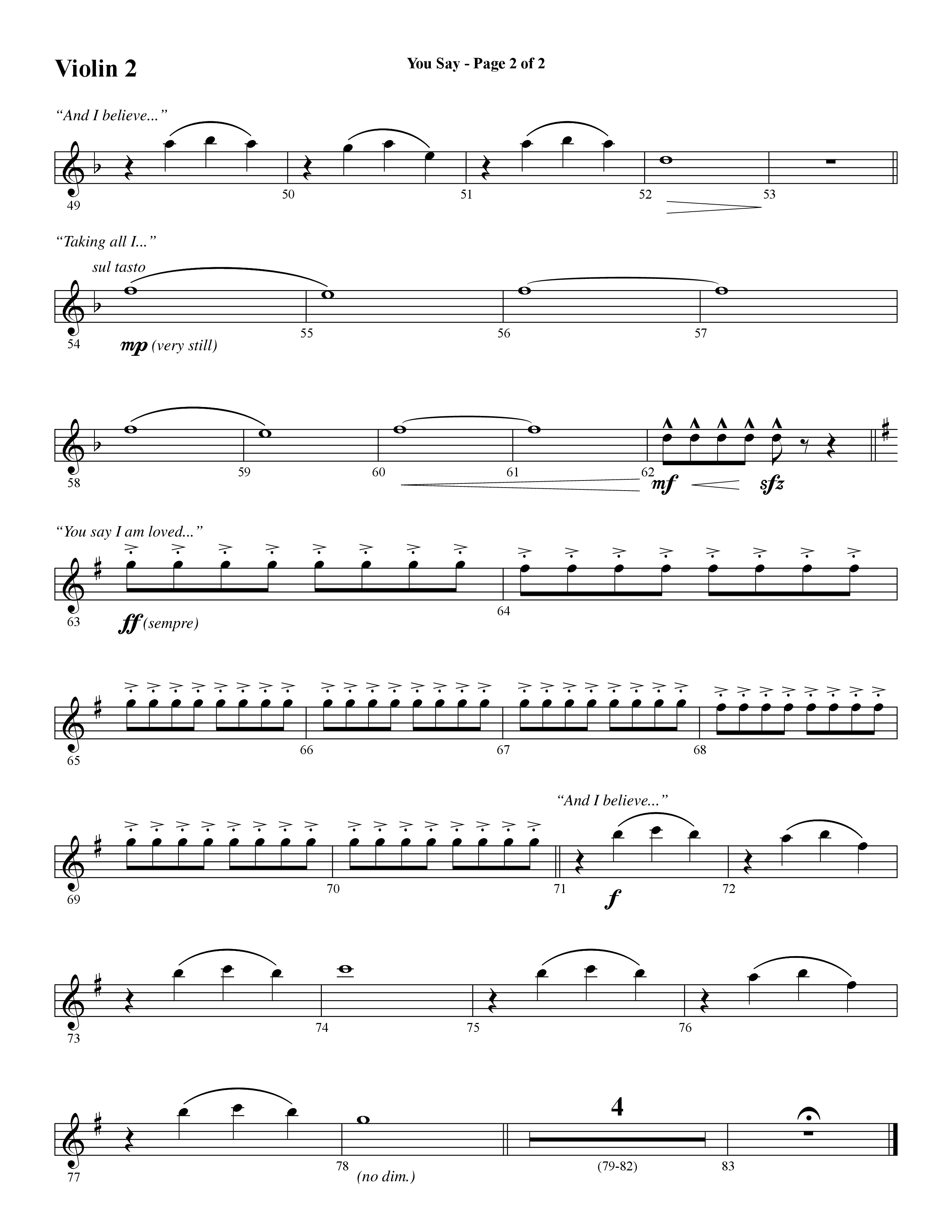 You Say (Choral Anthem SATB) Violin 2 (Word Music Choral / Arr. David Wise)