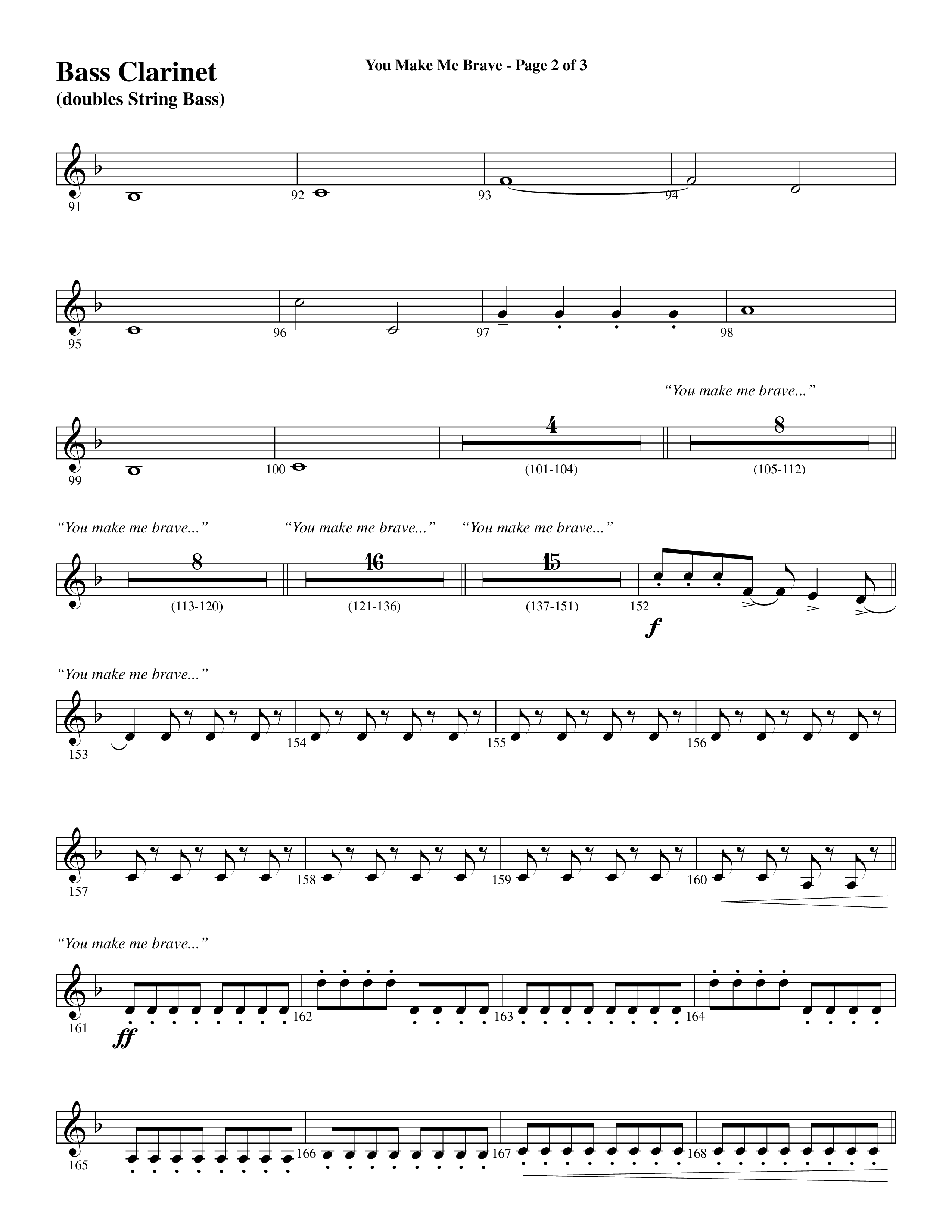 You Make Me Brave (Choral Anthem SATB) Bass Clarinet (Word Music Choral / Arr. Joshua Spacht)