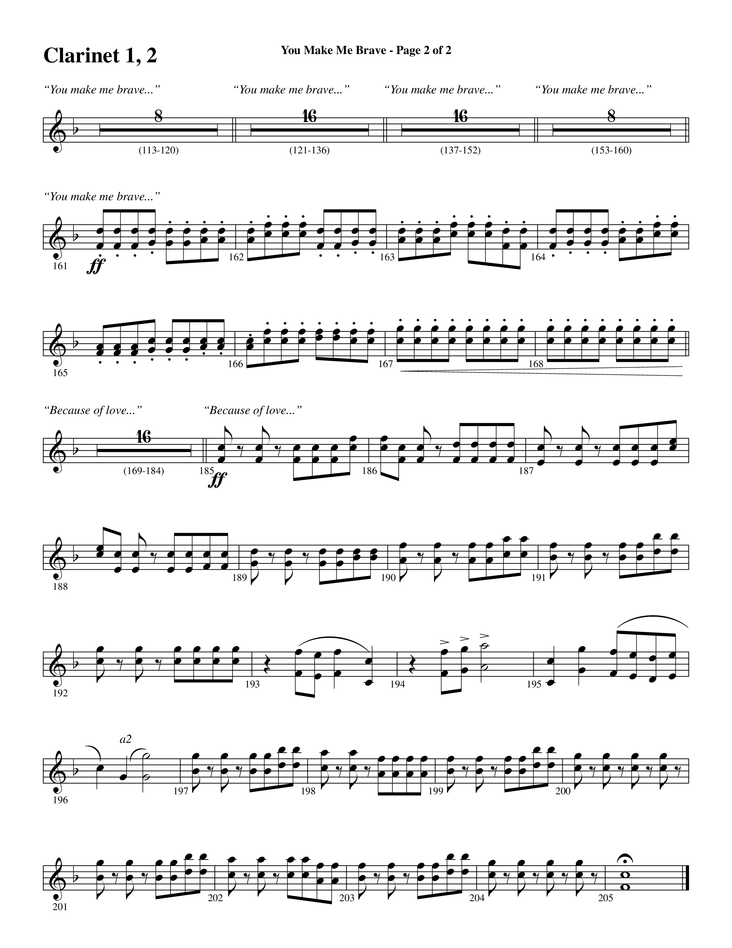 You Make Me Brave (Choral Anthem SATB) Clarinet 1/2 (Word Music Choral / Arr. Joshua Spacht)