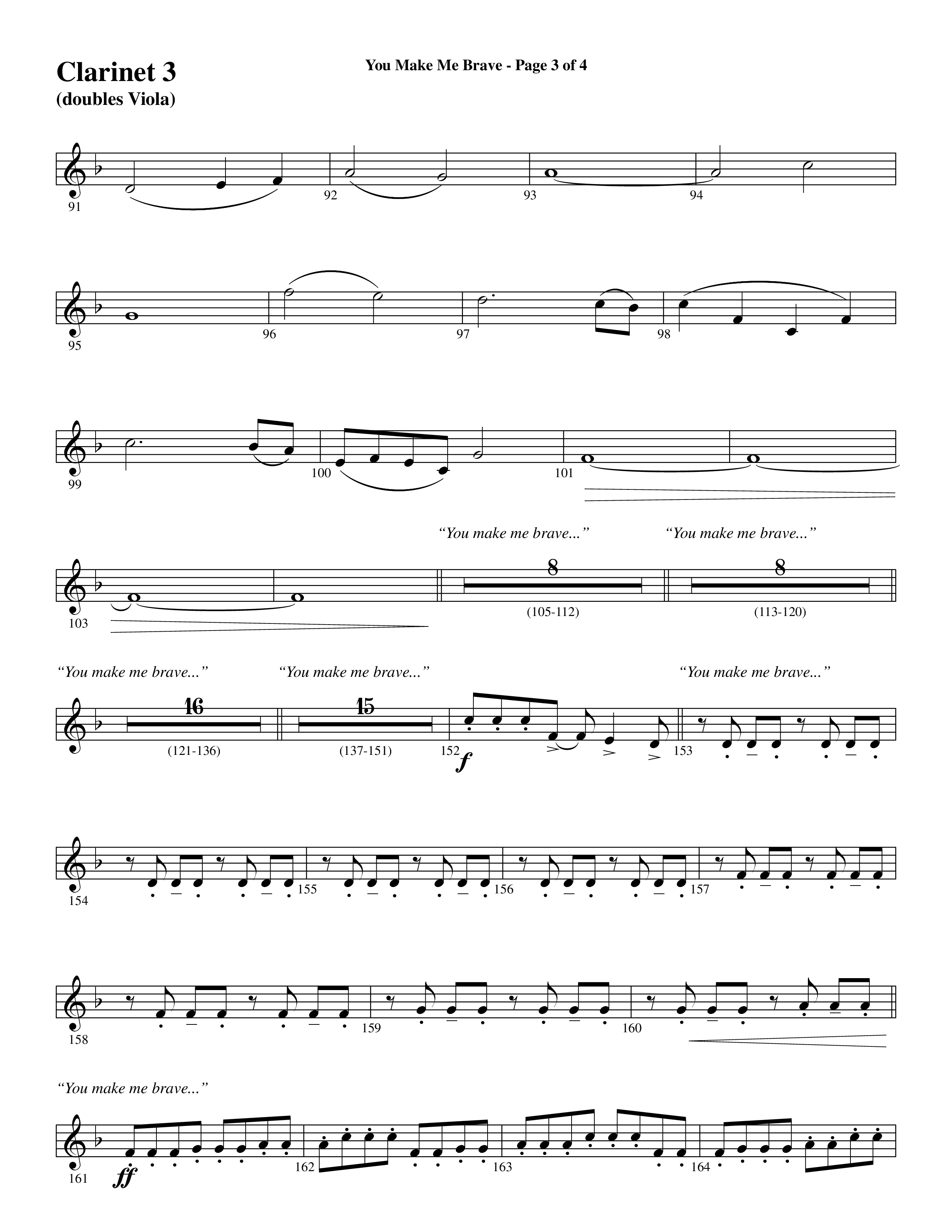 You Make Me Brave (Choral Anthem SATB) Clarinet 3 (Word Music Choral / Arr. Joshua Spacht)