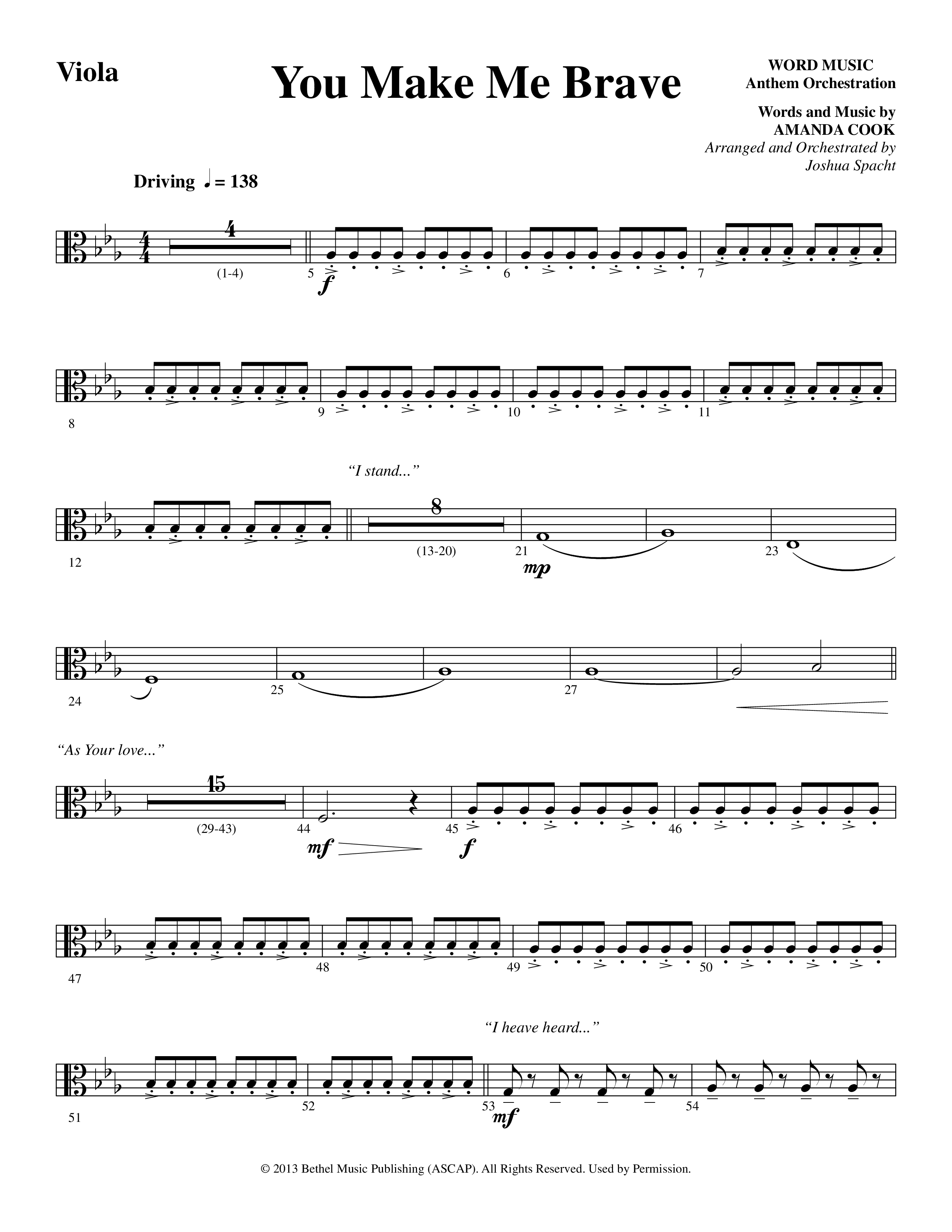 You Make Me Brave (Choral Anthem SATB) Viola (Word Music Choral / Arr. Joshua Spacht)