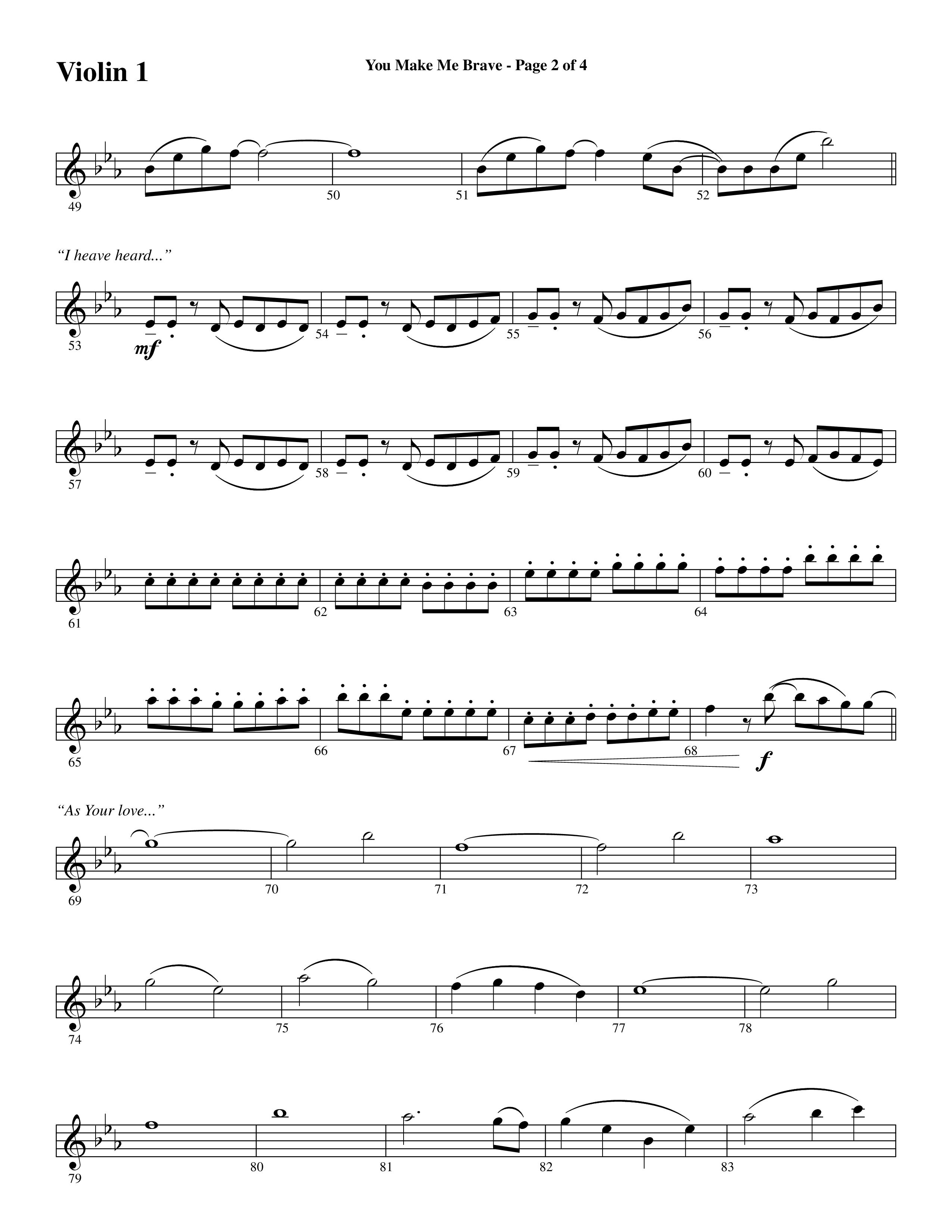 You Make Me Brave (Choral Anthem SATB) Violin 1 (Word Music Choral / Arr. Joshua Spacht)