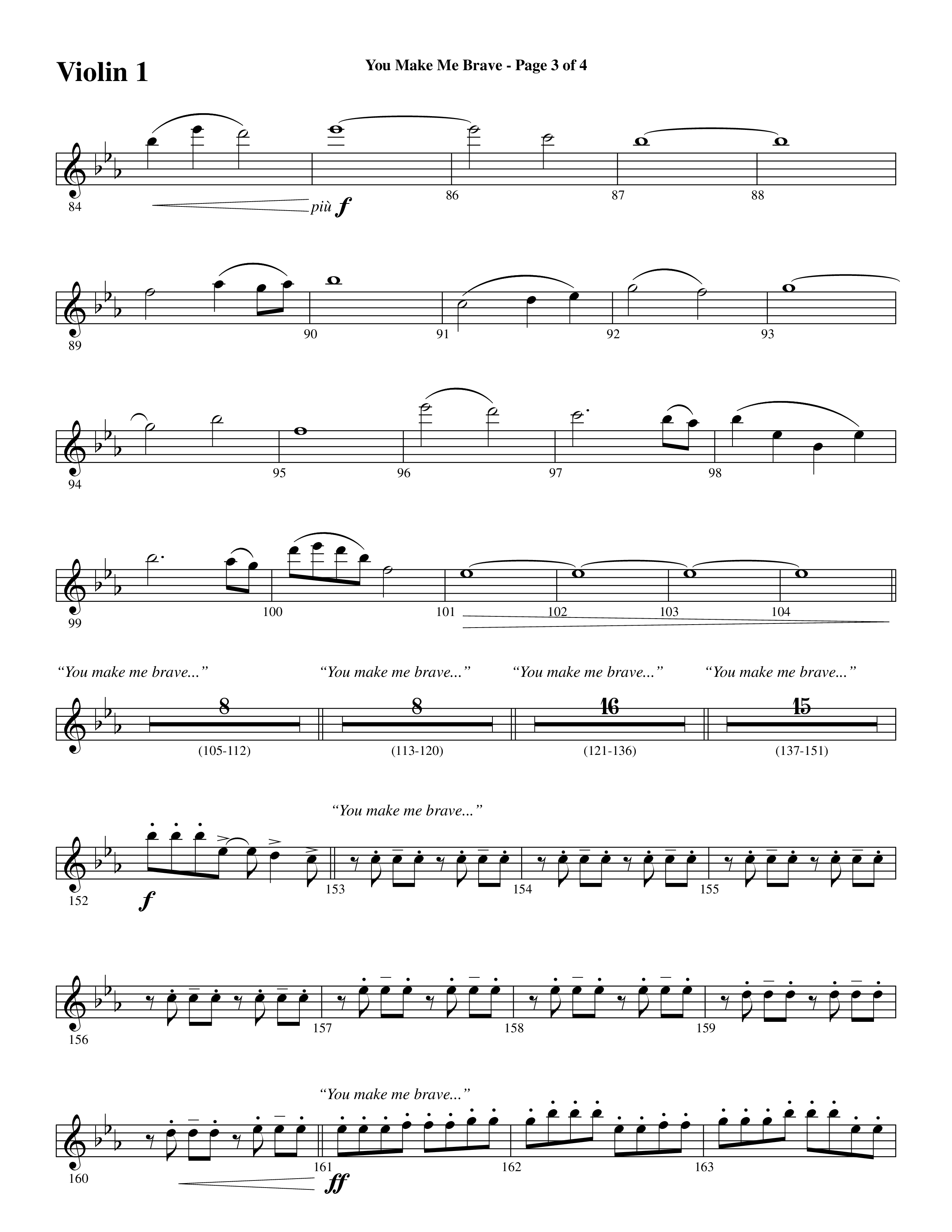 You Make Me Brave (Choral Anthem SATB) Violin 1 (Word Music Choral / Arr. Joshua Spacht)
