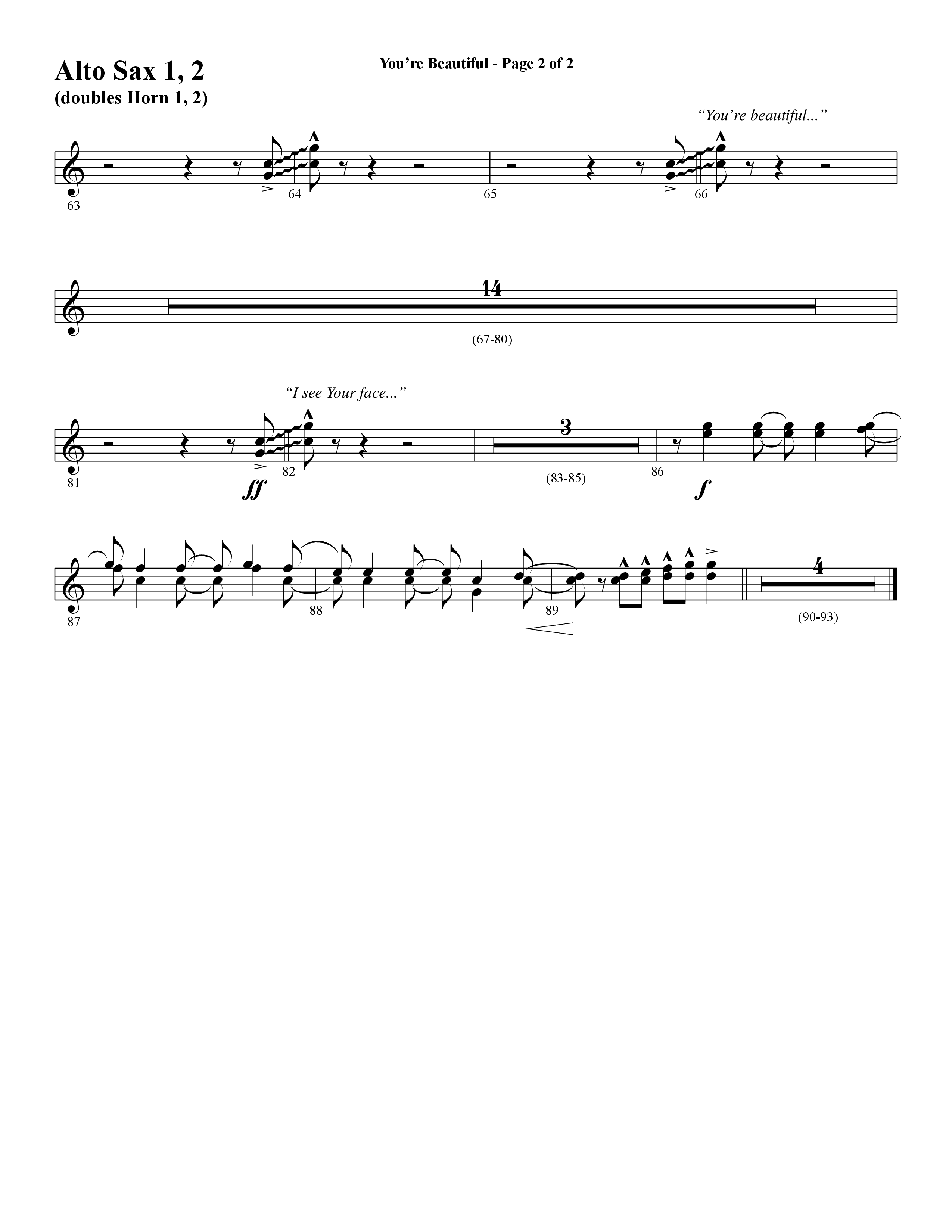 You're Beautiful (Choral Anthem SATB) Alto Sax 1/2 (Word Music Choral / Arr. Joshua Spacht)