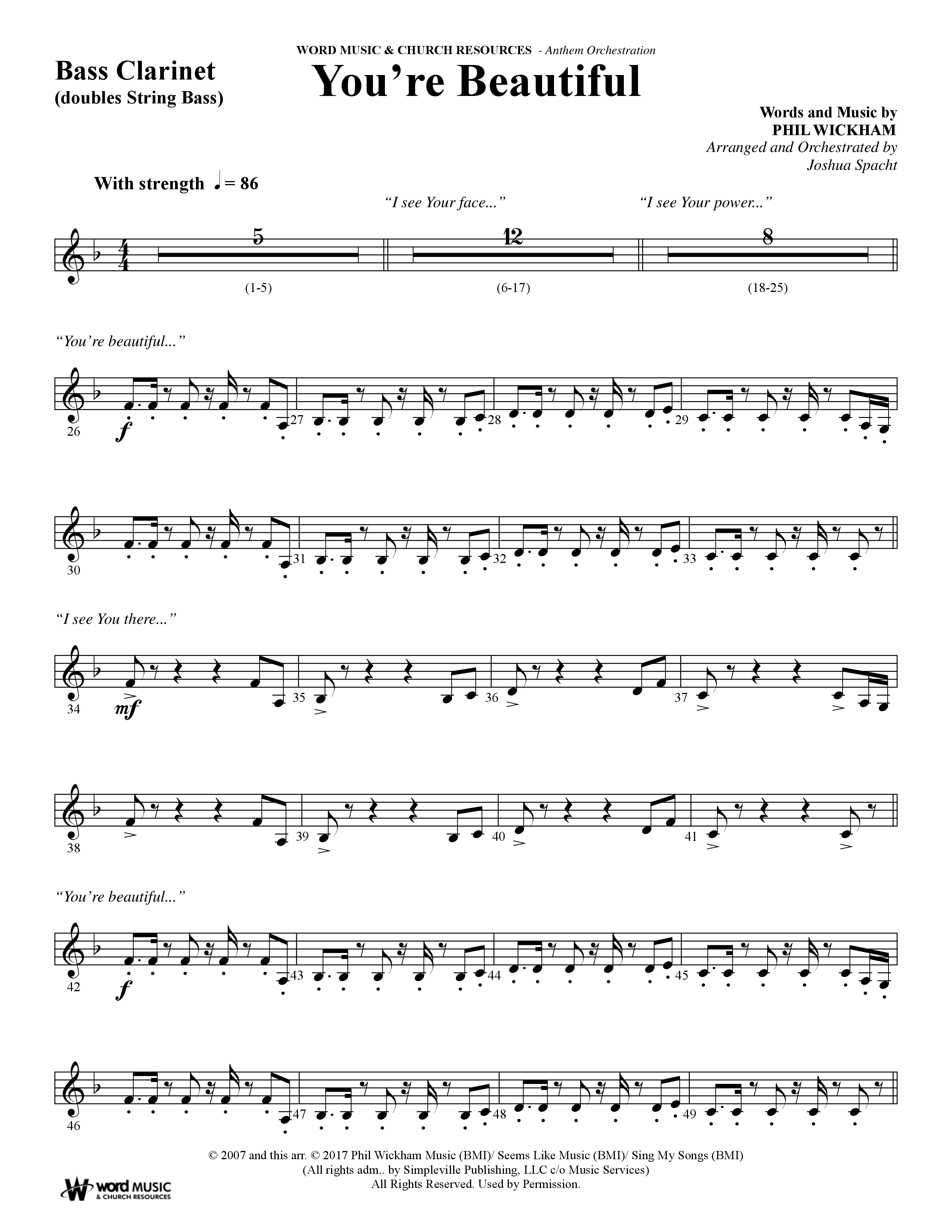 You're Beautiful (Choral Anthem SATB) Bass Clarinet (Word Music Choral / Arr. Joshua Spacht)