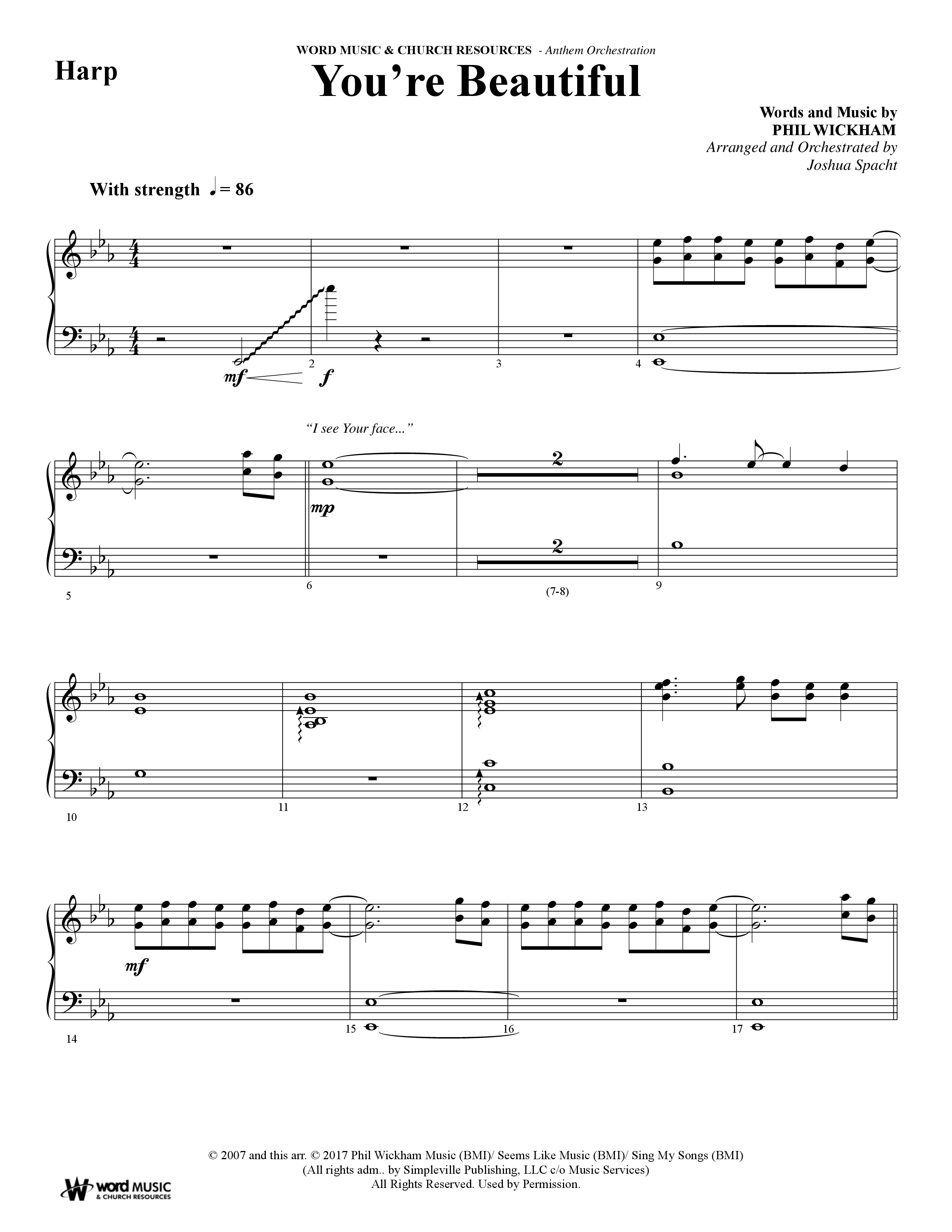 You're Beautiful (Choral Anthem SATB) Harp (Word Music Choral / Arr. Joshua Spacht)