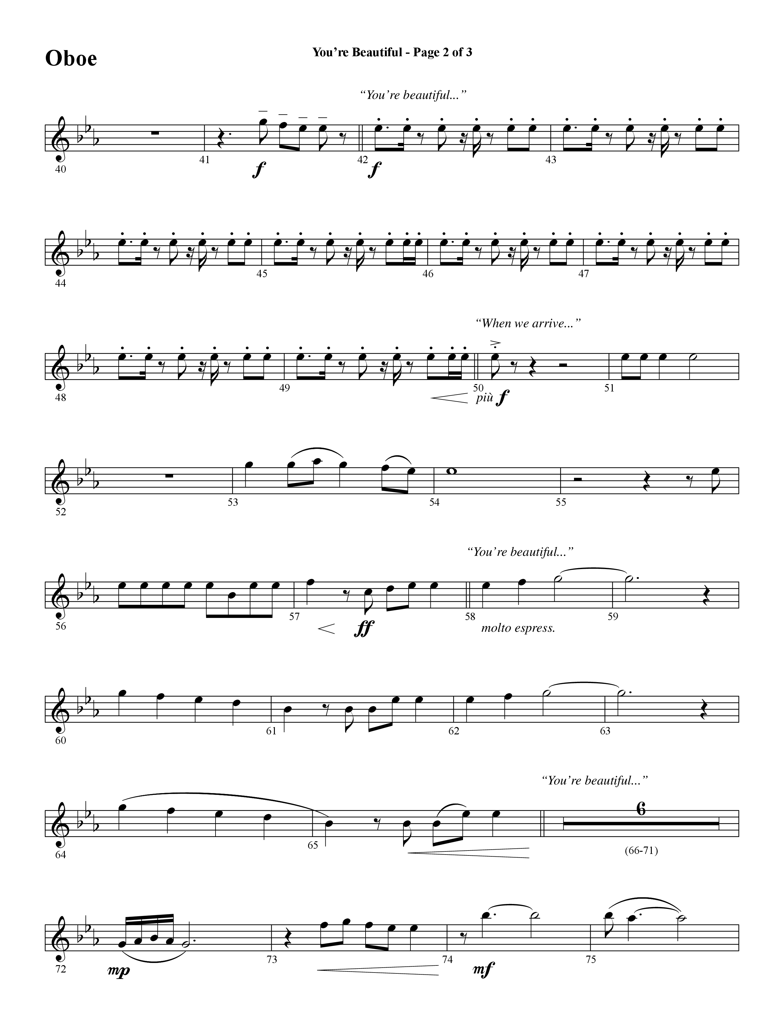 You're Beautiful (Choral Anthem SATB) Oboe (Word Music Choral / Arr. Joshua Spacht)