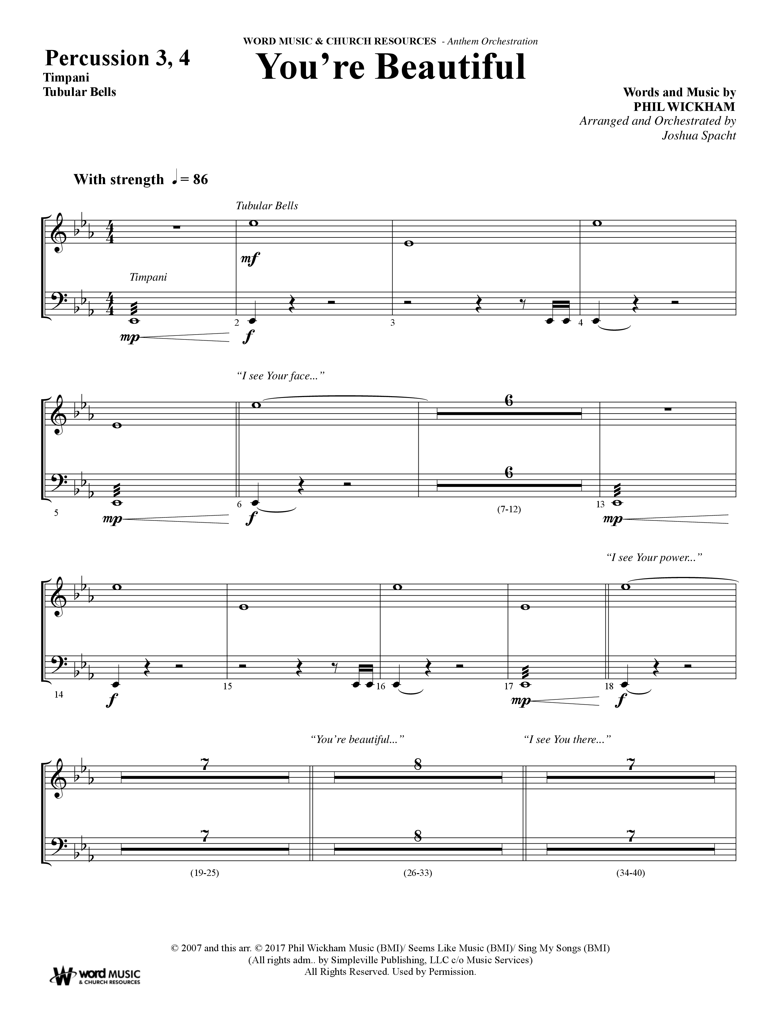 You're Beautiful (Choral Anthem SATB) Percussion (Word Music Choral / Arr. Joshua Spacht)