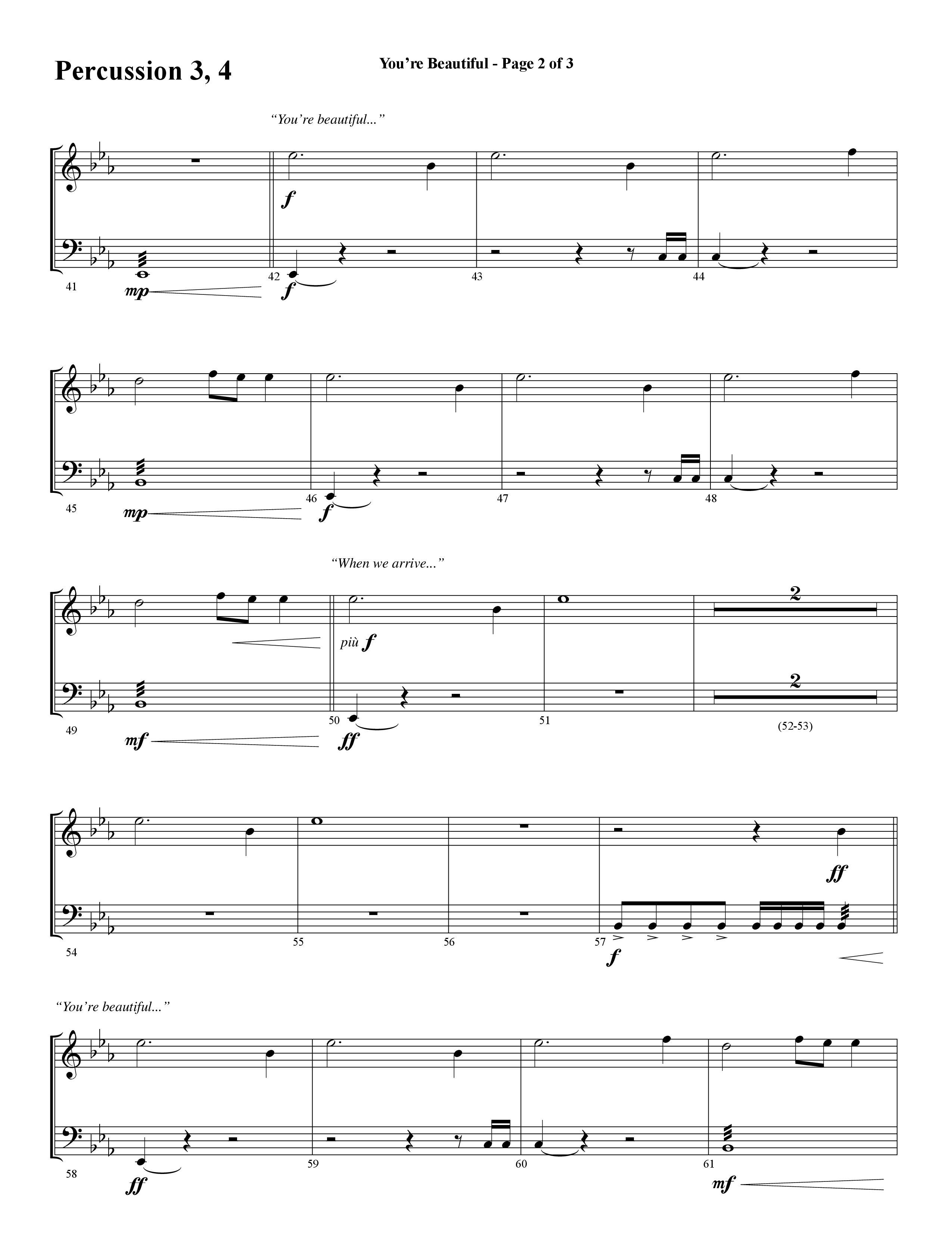 You're Beautiful (Choral Anthem SATB) Percussion (Word Music Choral / Arr. Joshua Spacht)