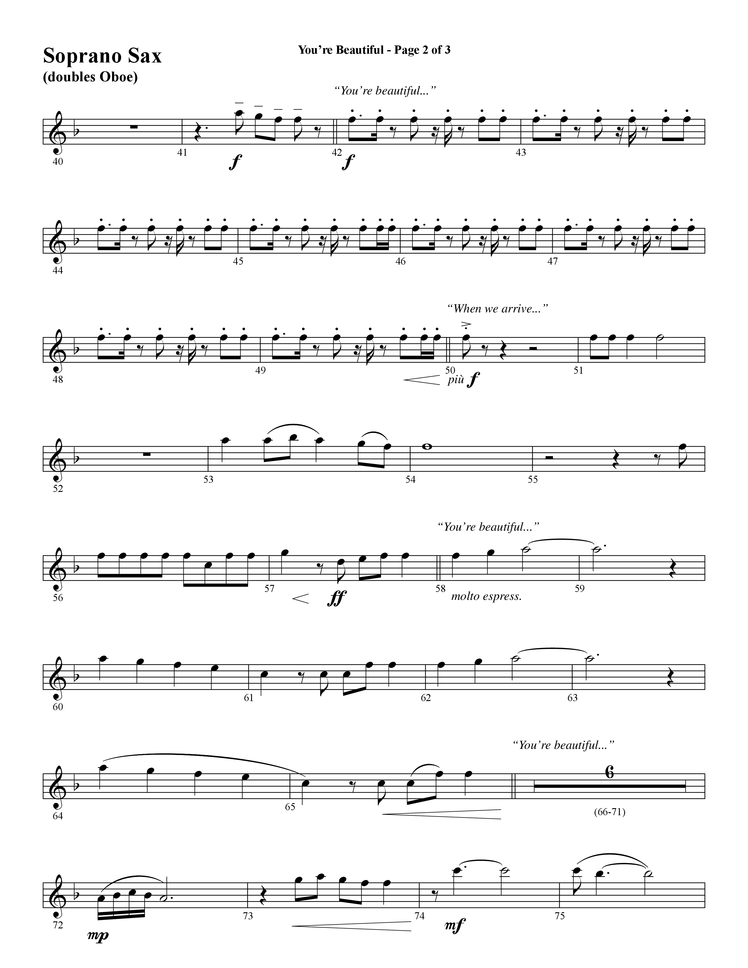 You're Beautiful (Choral Anthem SATB) Soprano Sax (Word Music Choral / Arr. Joshua Spacht)