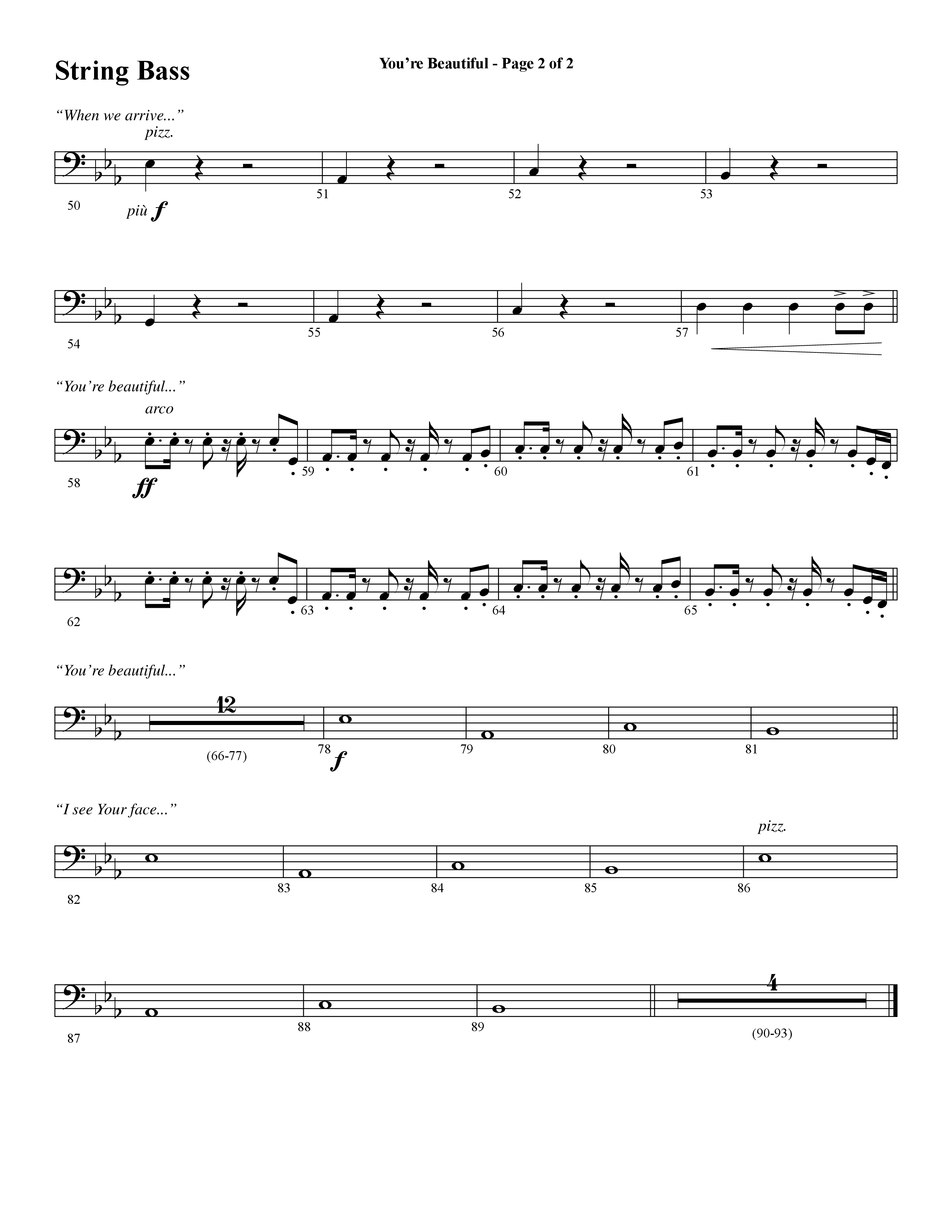 You're Beautiful (Choral Anthem SATB) String Bass (Word Music Choral / Arr. Joshua Spacht)