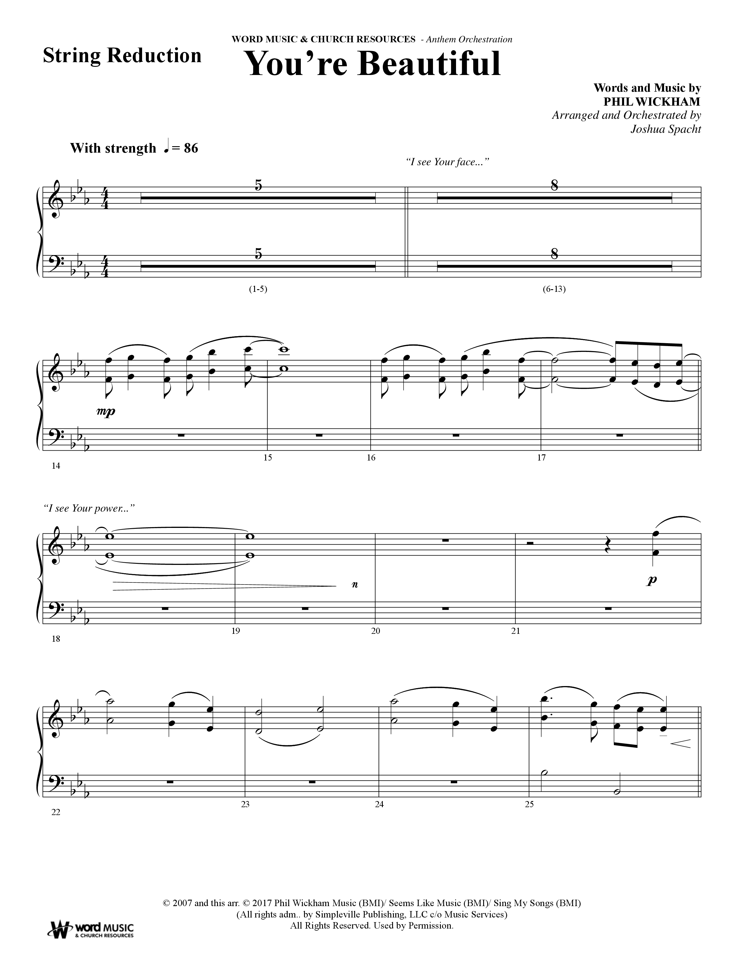 You're Beautiful (Choral Anthem SATB) String Reduction (Word Music Choral / Arr. Joshua Spacht)