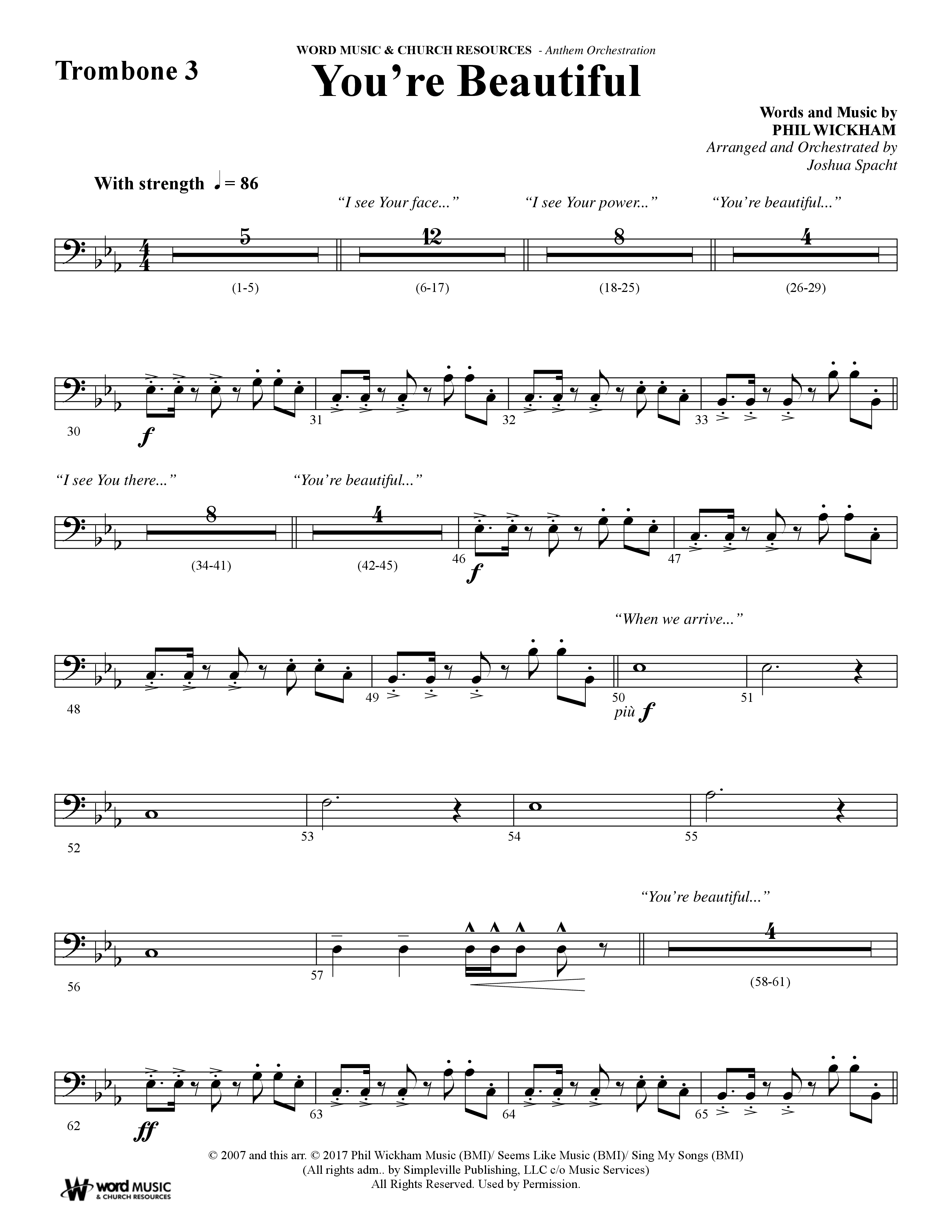 You're Beautiful (Choral Anthem SATB) Trombone 3 (Word Music Choral / Arr. Joshua Spacht)