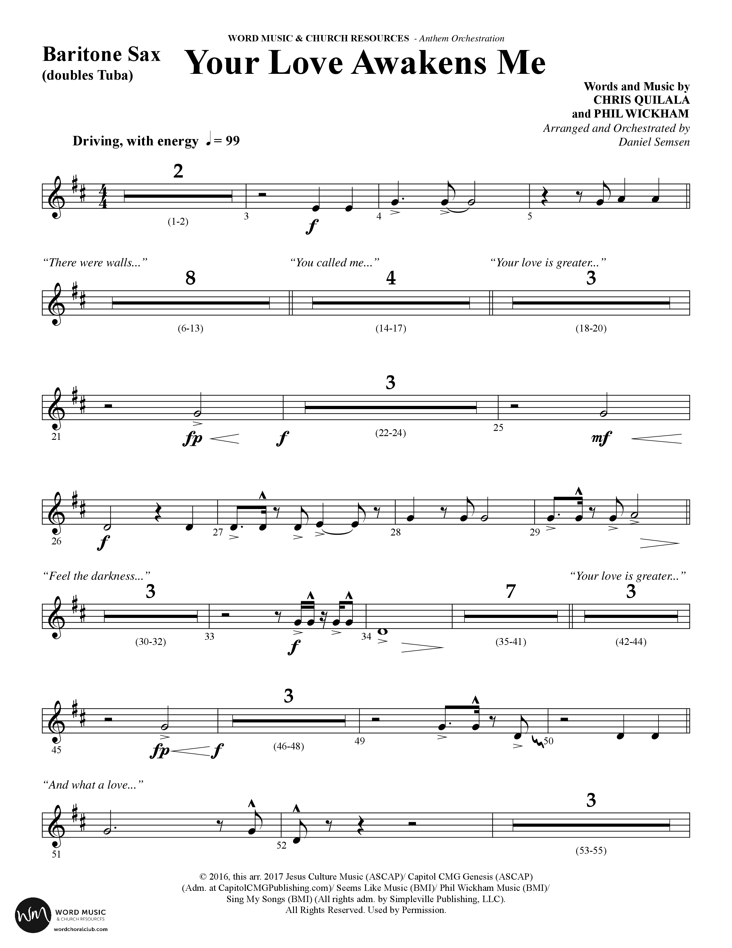 Your Love Awakens Me (Choral Anthem SATB) Bari Sax (Word Music Choral / Arr. Daniel Semsen)