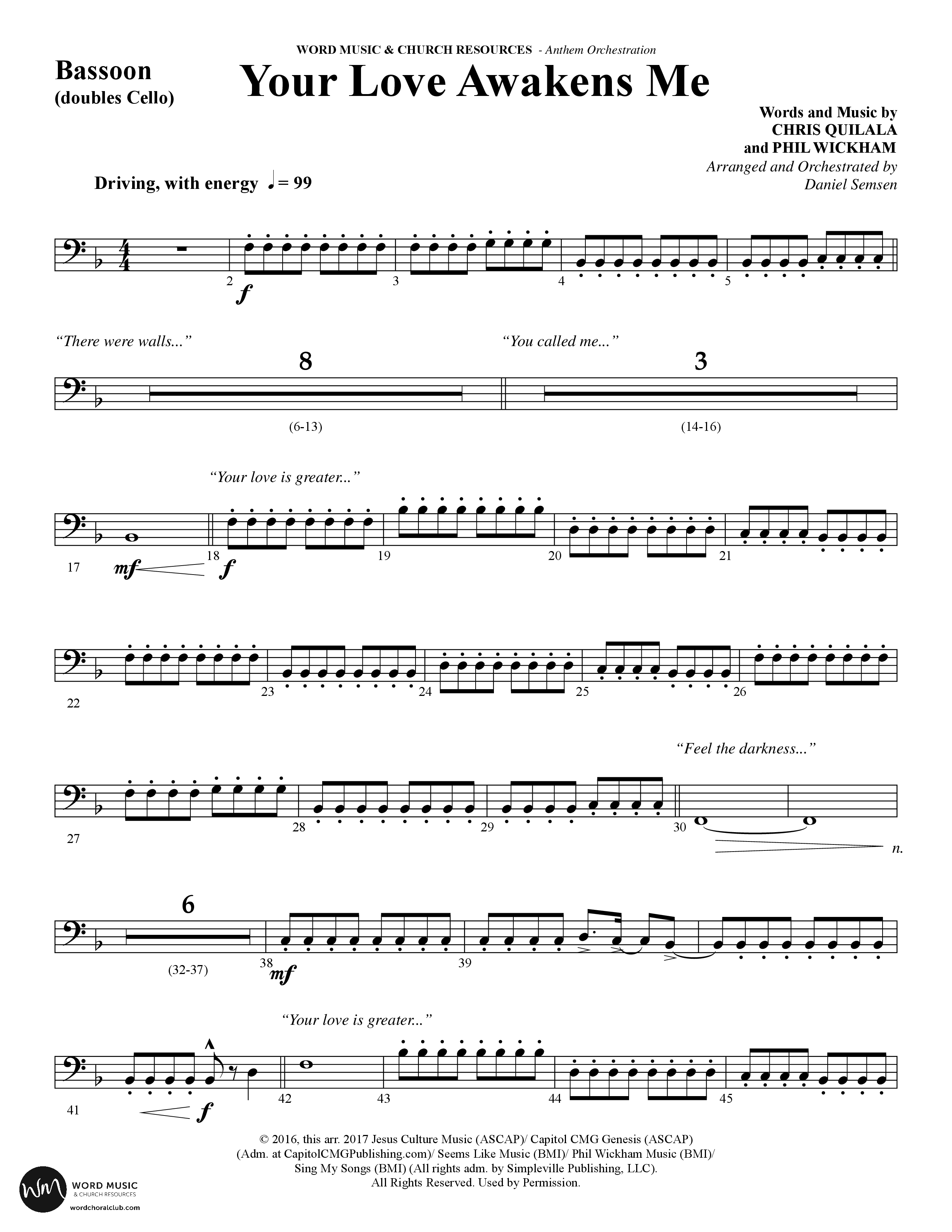 Your Love Awakens Me (Choral Anthem SATB) Bassoon (Word Music Choral / Arr. Daniel Semsen)