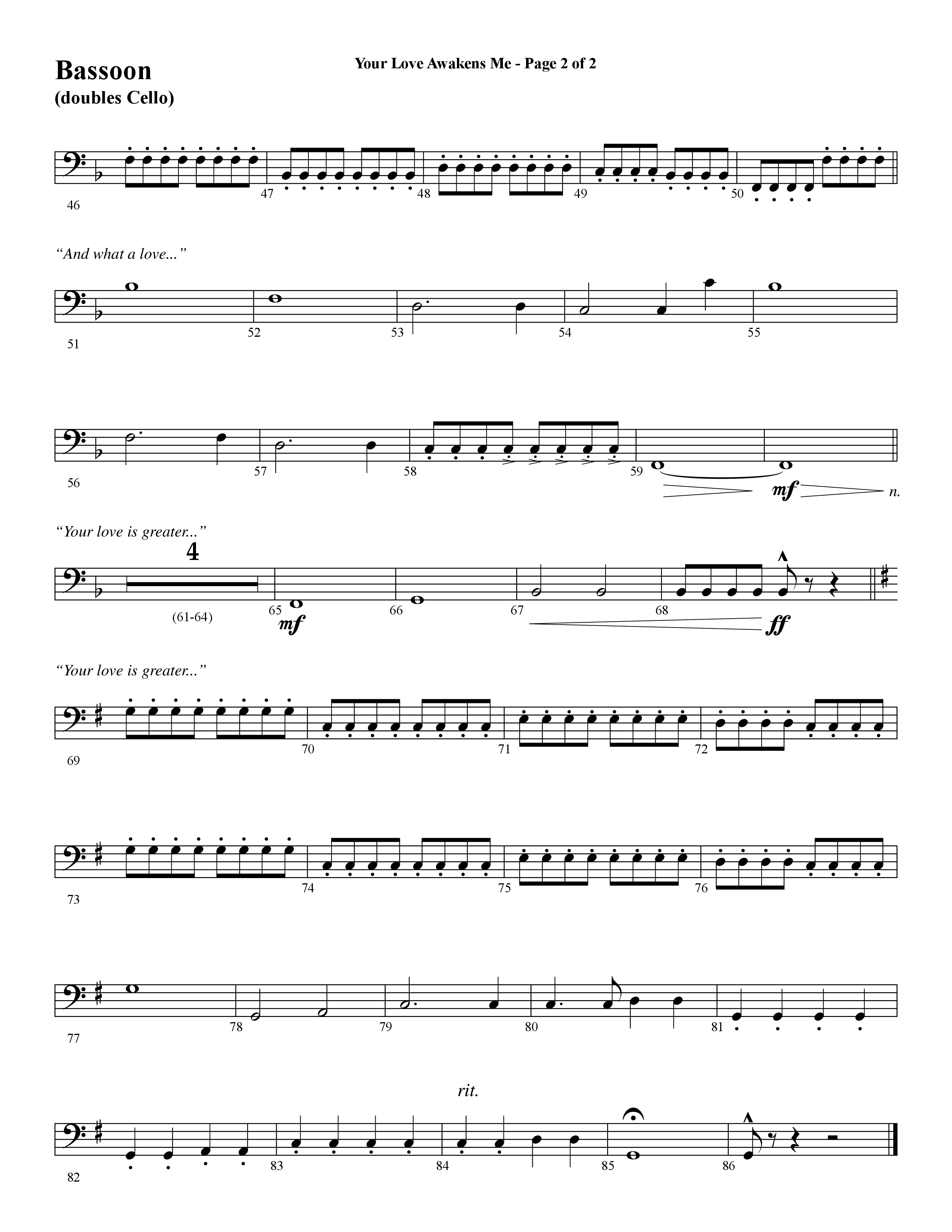 Your Love Awakens Me (Choral Anthem SATB) Bassoon (Word Music Choral / Arr. Daniel Semsen)