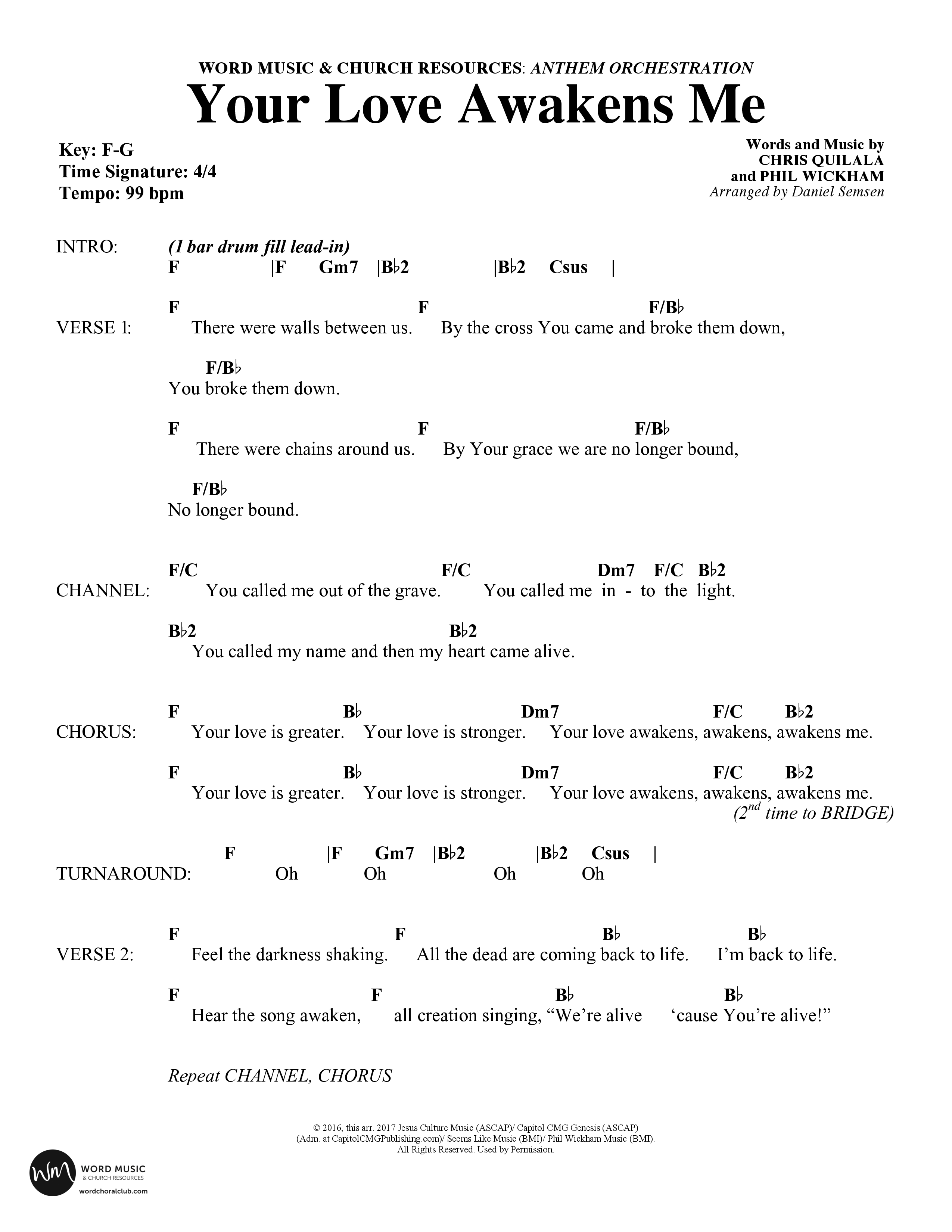 Your Love Awakens Me (Choral Anthem SATB) Chords & Lead Sheet (Word Music Choral / Arr. Daniel Semsen)