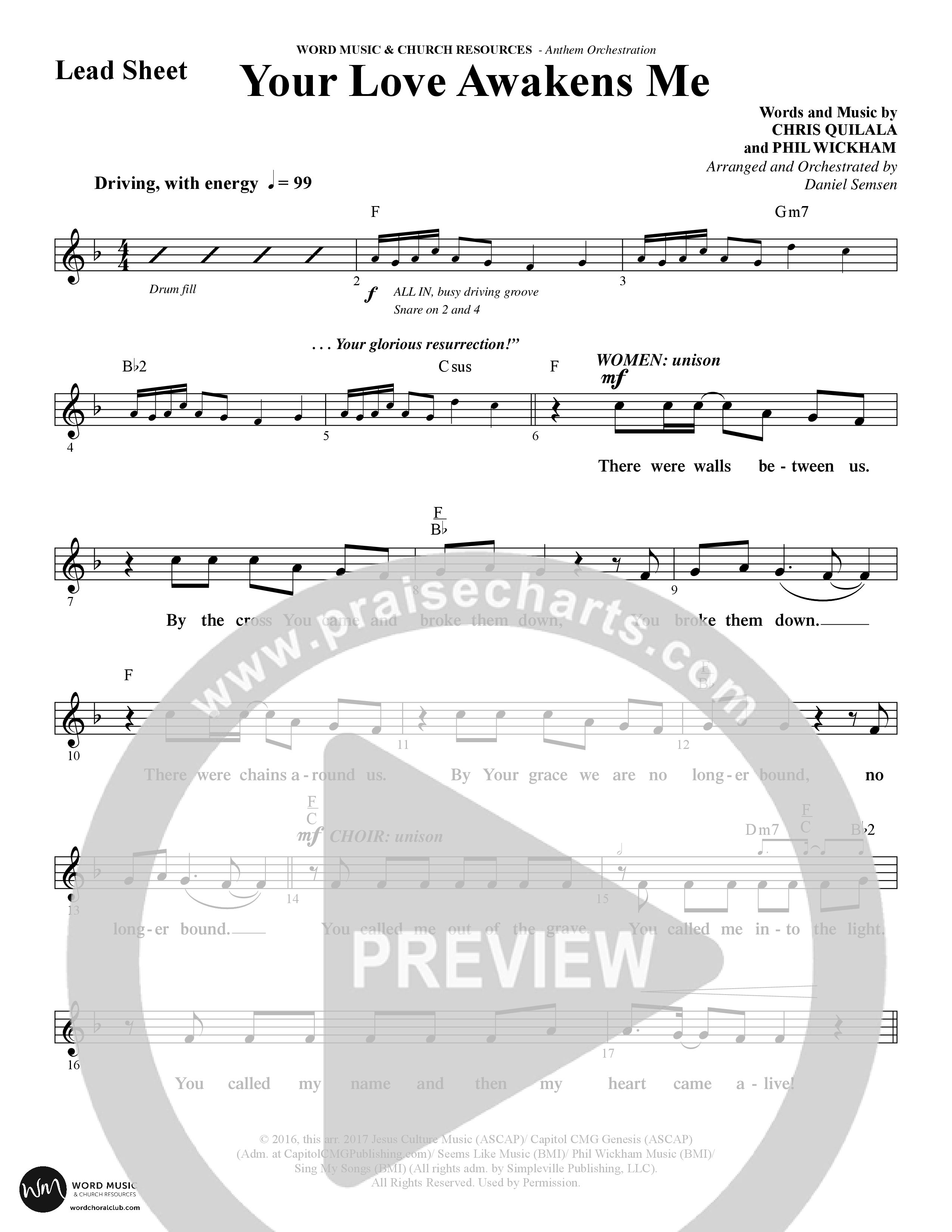Your Love Awakens Me (Choral Anthem SATB) Chords & Lead Sheet (Word Music Choral / Arr. Daniel Semsen)