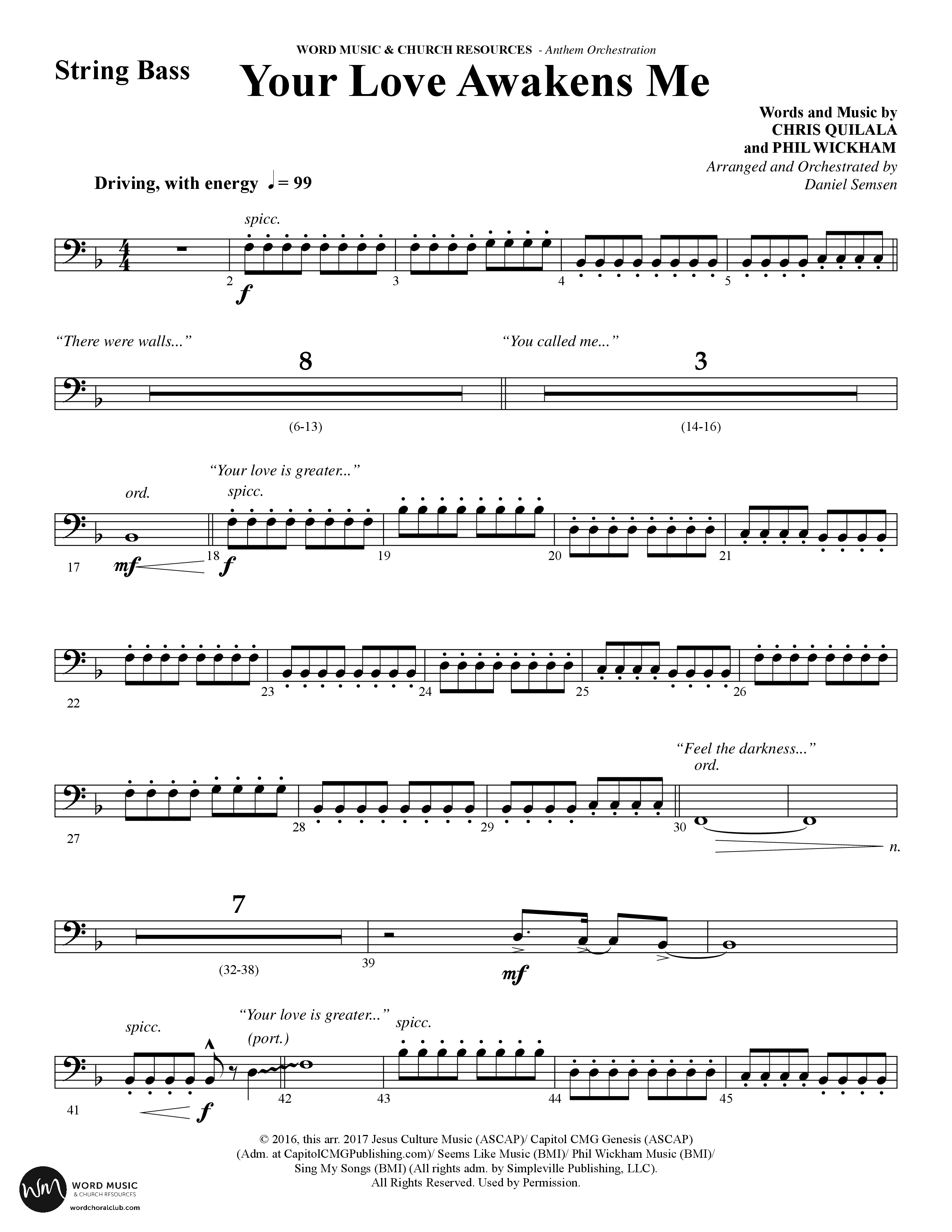 Your Love Awakens Me (Choral Anthem SATB) String Bass (Word Music Choral / Arr. Daniel Semsen)