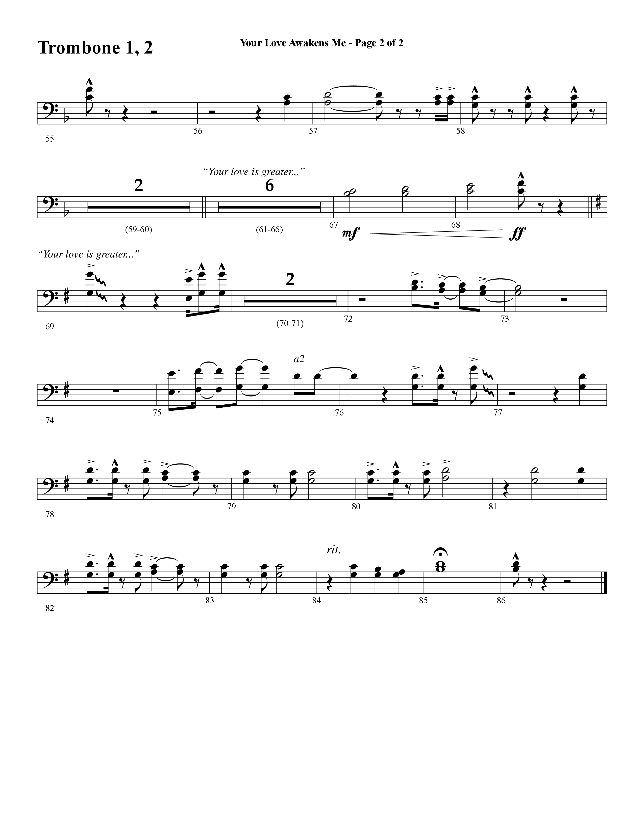 Your Love Awakens Me (Choral Anthem SATB) Trombone 1/2 (Word Music Choral / Arr. Daniel Semsen)