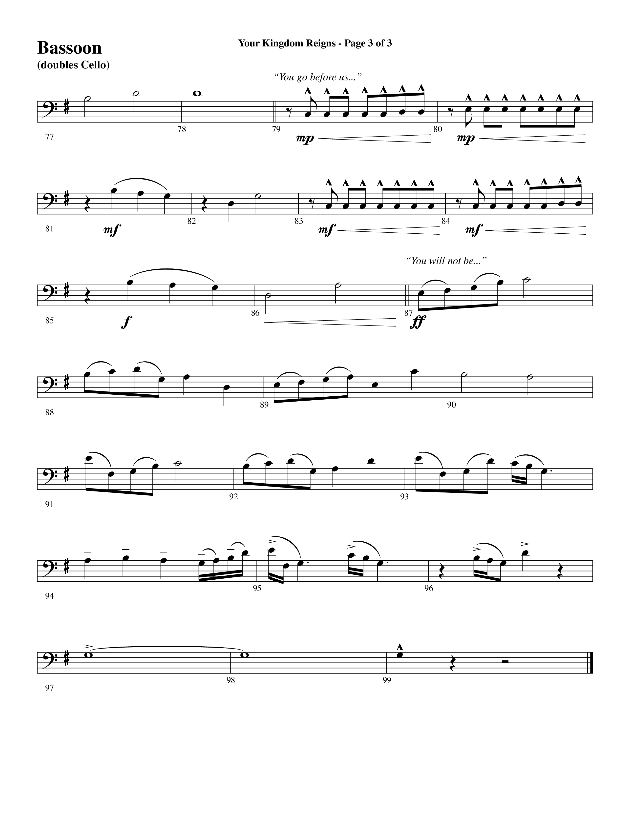 Your Kingdom Reigns (Choral Anthem SATB) Bassoon (Word Music Choral / Arr. Cliff Duren)