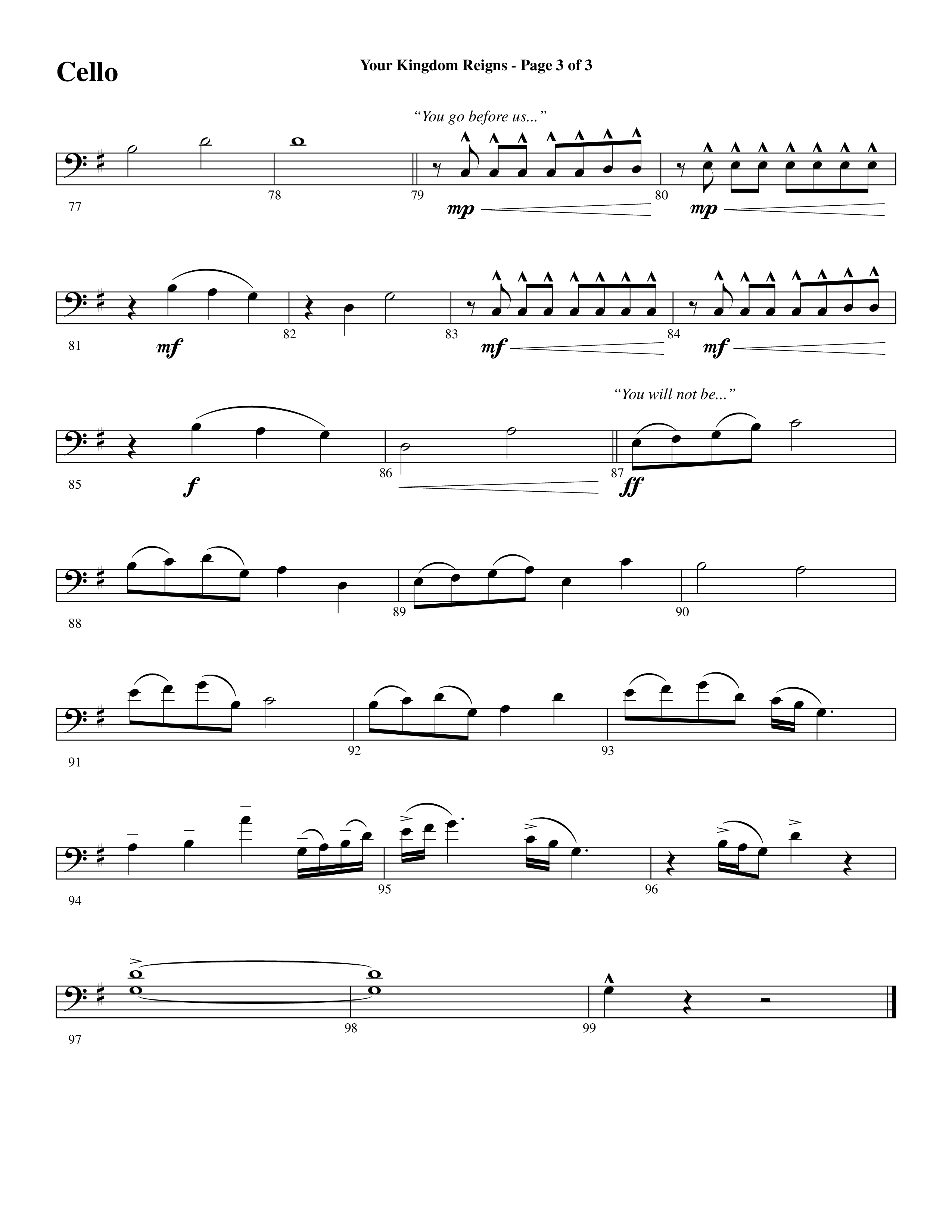 Your Kingdom Reigns (Choral Anthem SATB) Cello (Word Music Choral / Arr. Cliff Duren)