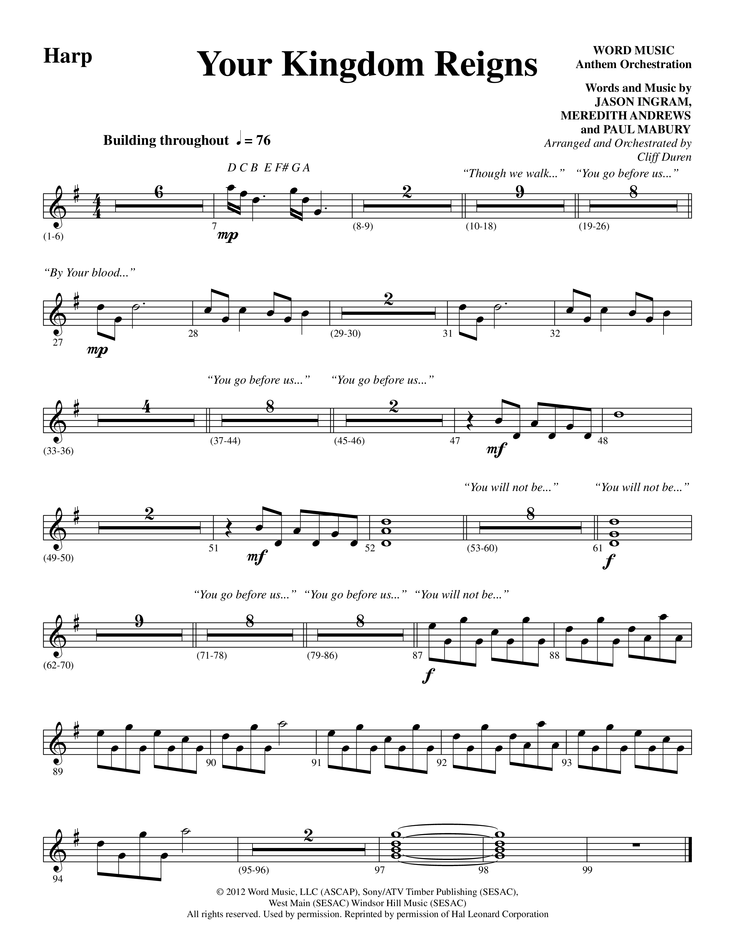 Your Kingdom Reigns (Choral Anthem SATB) Harp (Word Music Choral / Arr. Cliff Duren)