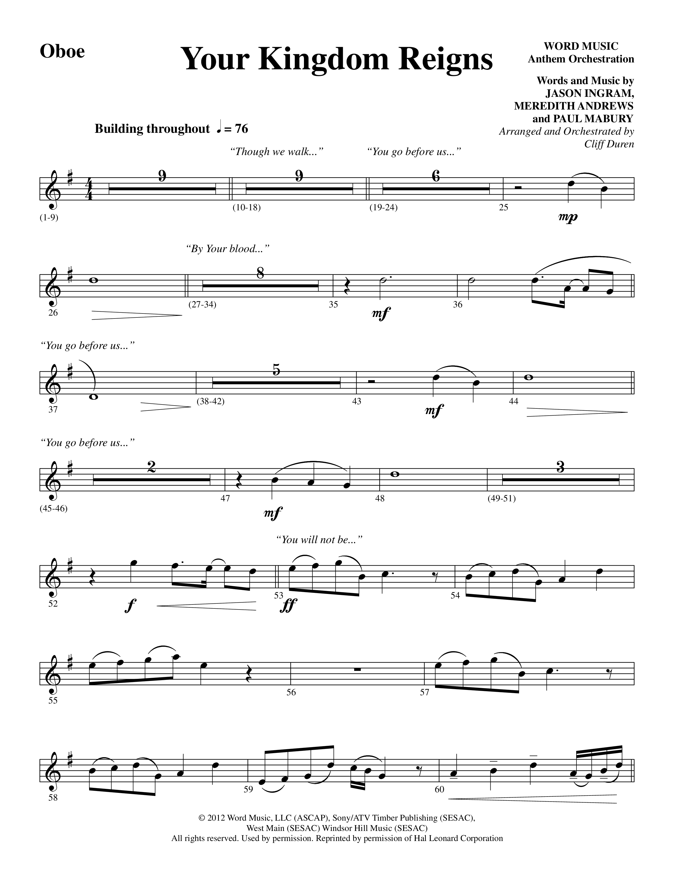 Your Kingdom Reigns (Choral Anthem SATB) Oboe (Word Music Choral / Arr. Cliff Duren)