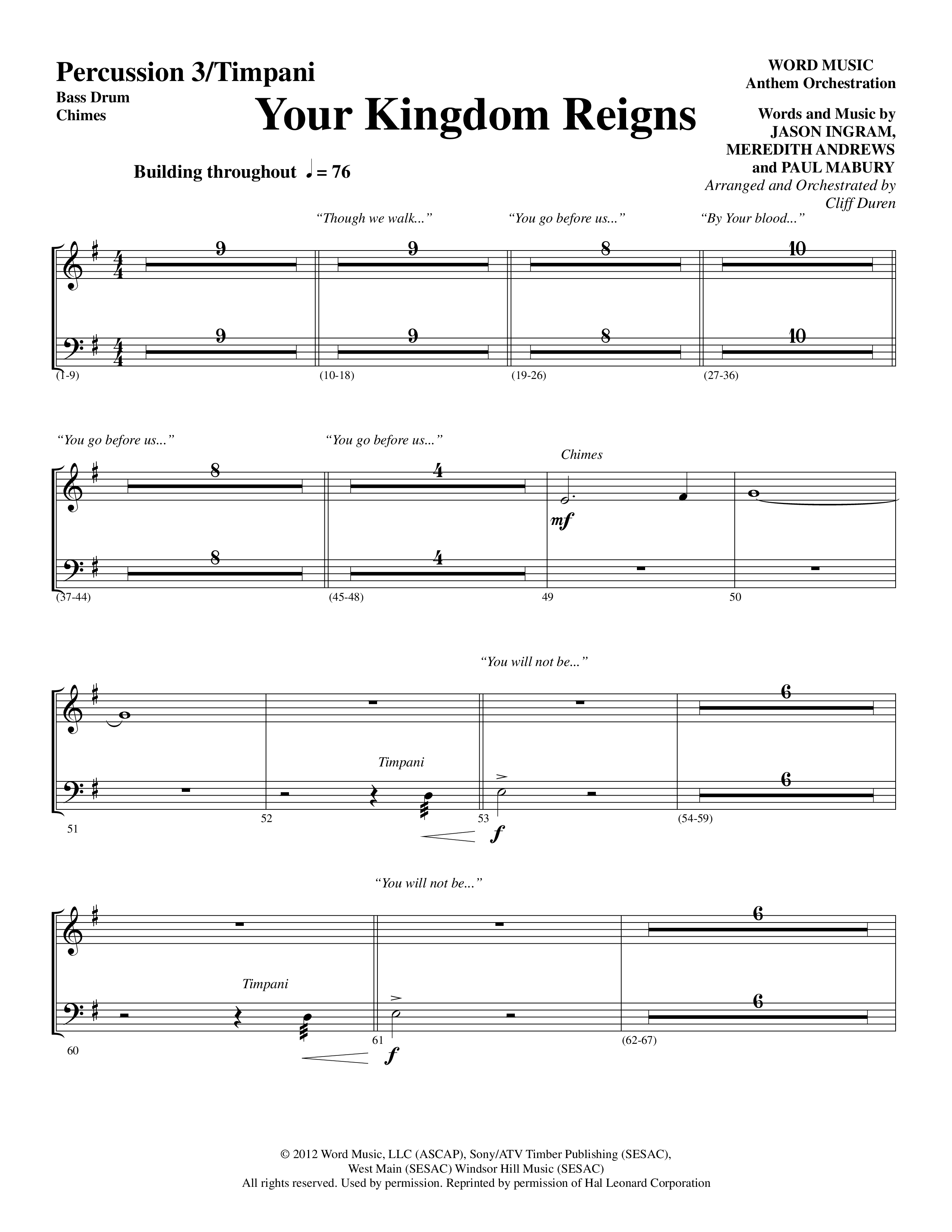 Your Kingdom Reigns (Choral Anthem SATB) Percussion (Word Music Choral / Arr. Cliff Duren)