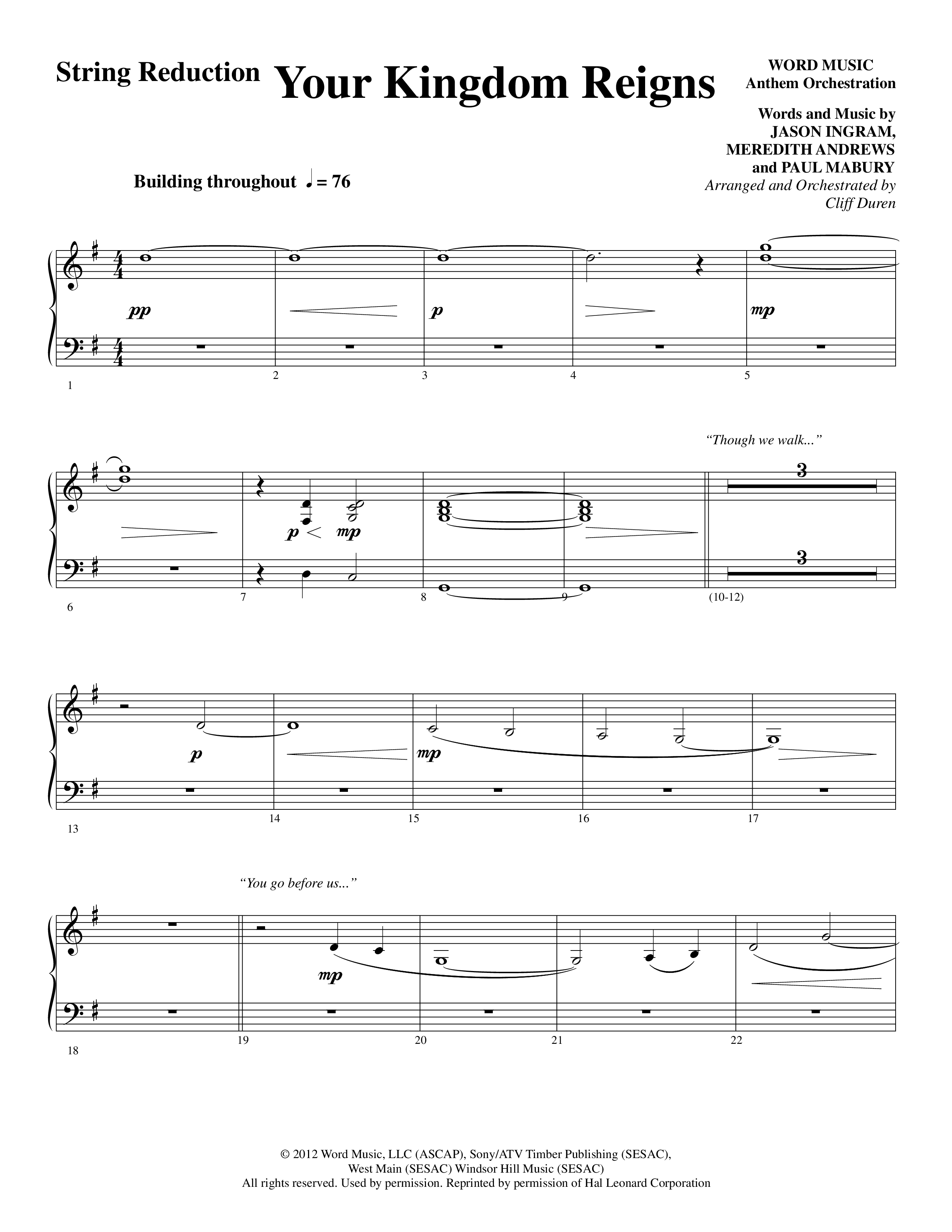 Your Kingdom Reigns (Choral Anthem SATB) String Reduction (Word Music Choral / Arr. Cliff Duren)