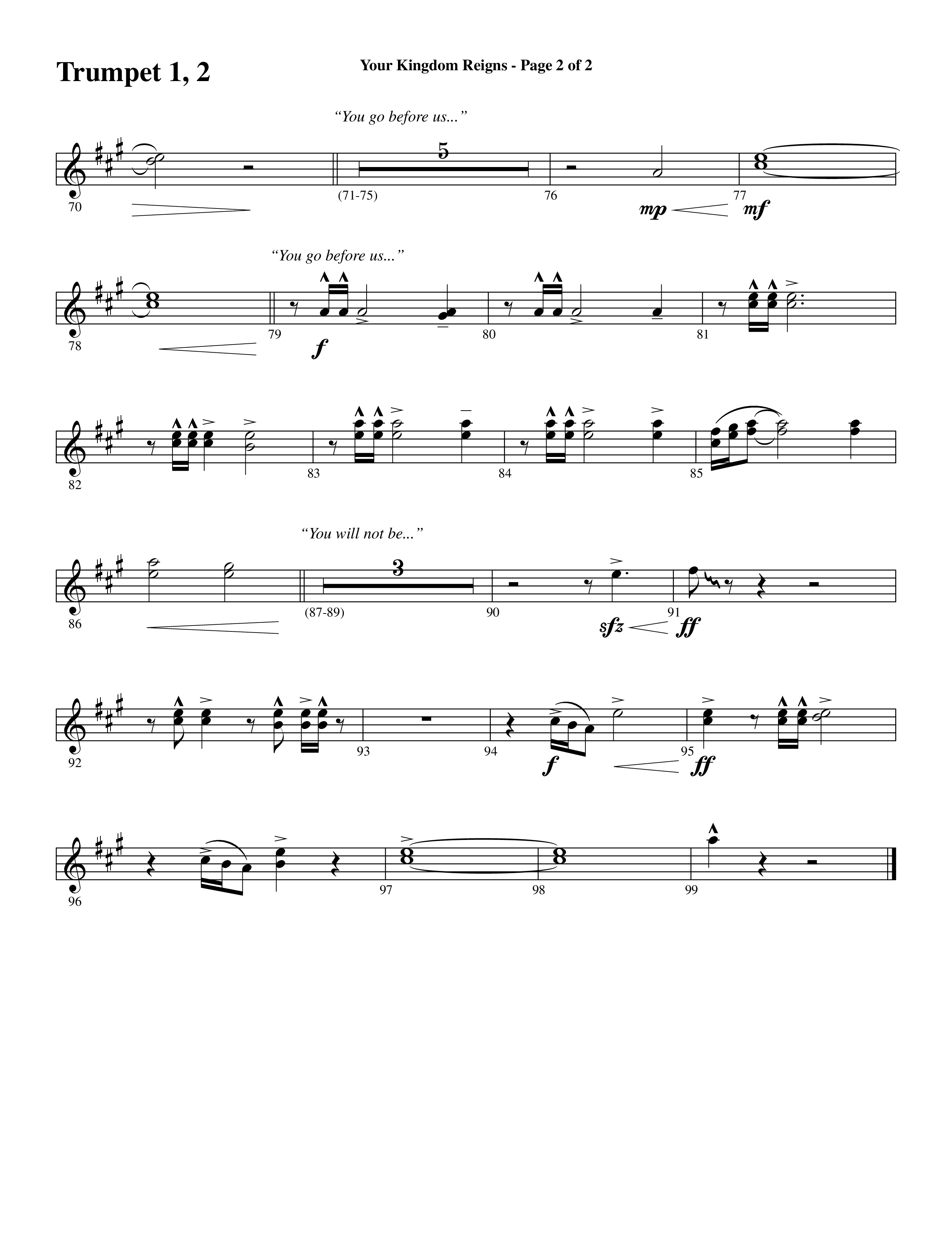 Your Kingdom Reigns (Choral Anthem SATB) Trumpet 1,2 (Word Music Choral / Arr. Cliff Duren)
