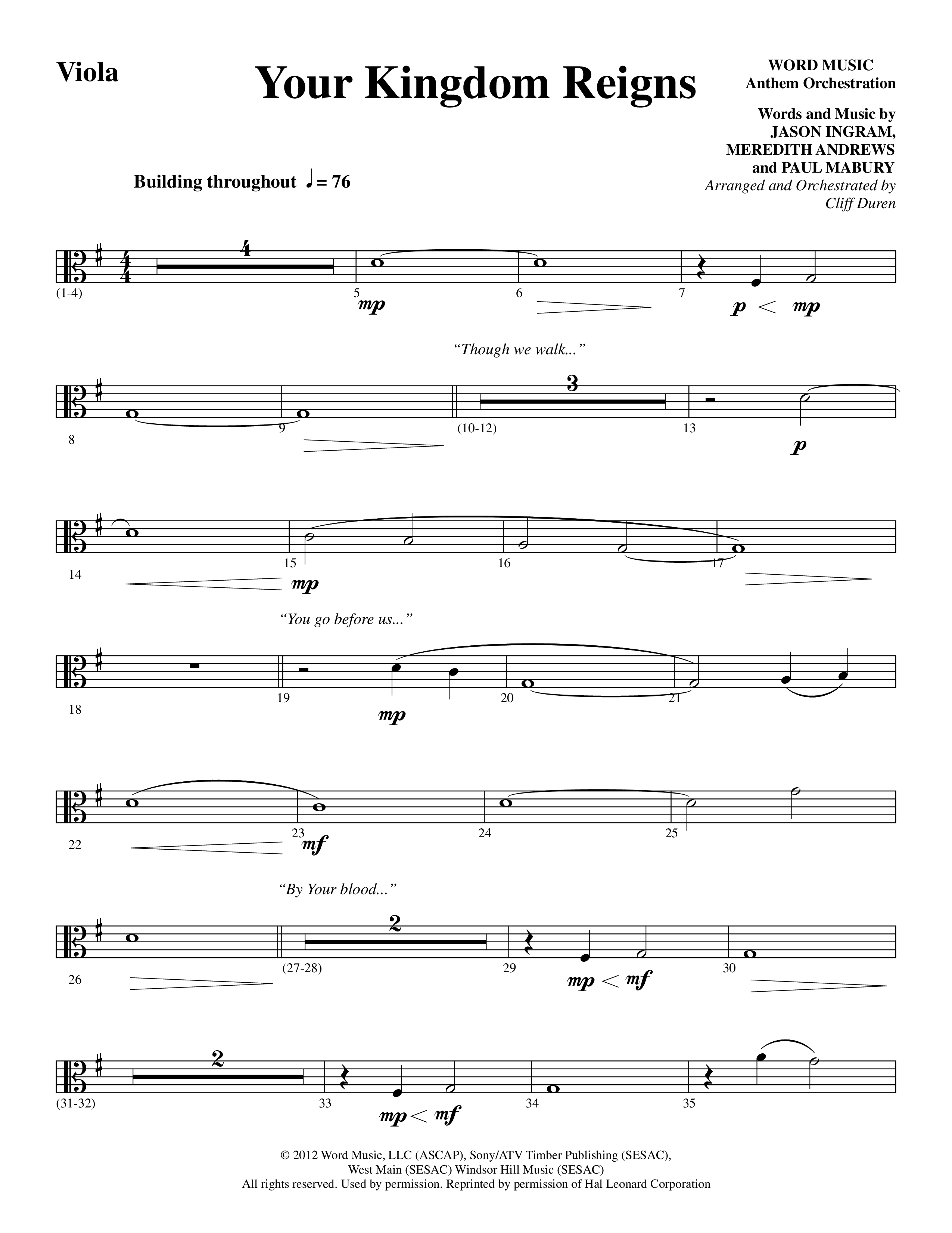 Your Kingdom Reigns (Choral Anthem SATB) Viola (Word Music Choral / Arr. Cliff Duren)
