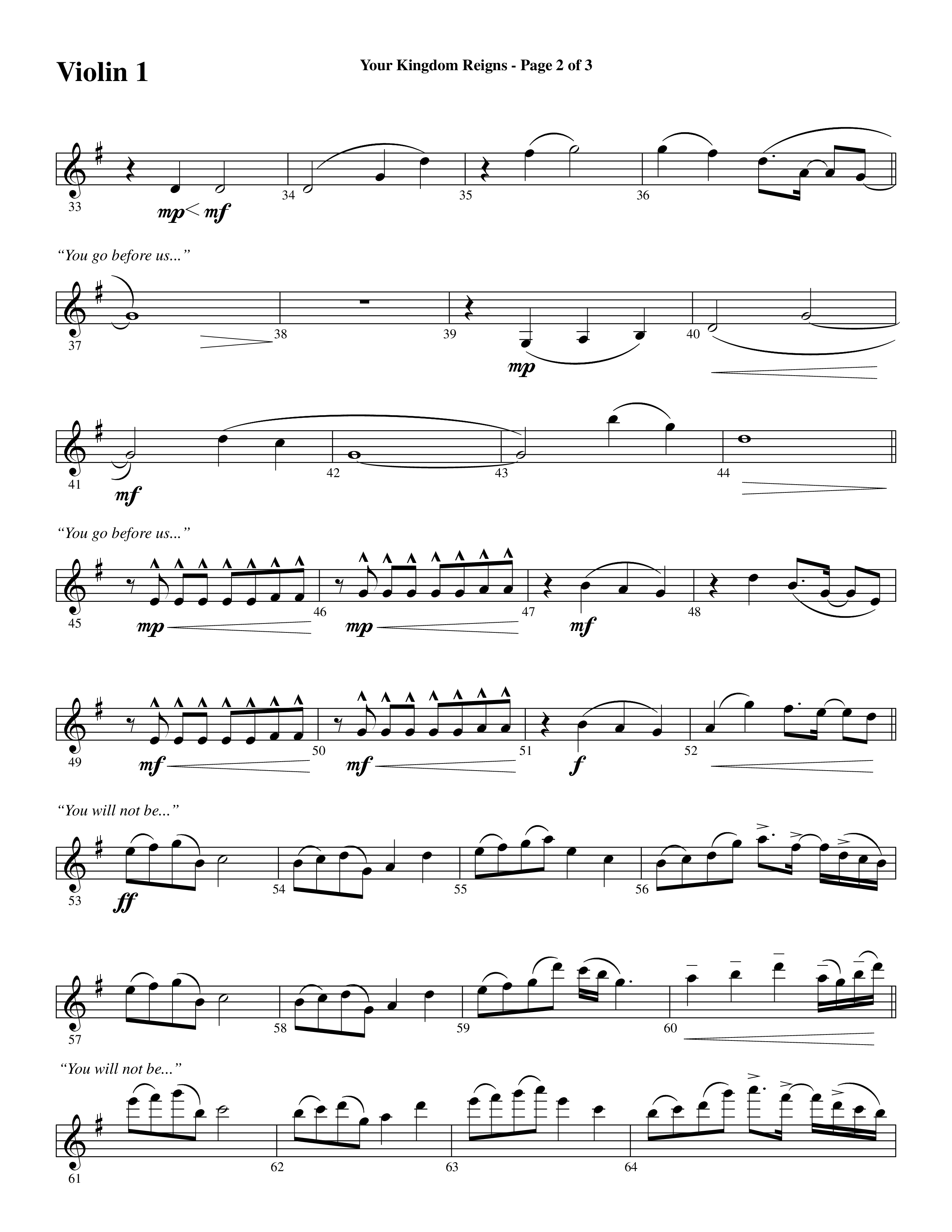 Your Kingdom Reigns (Choral Anthem SATB) Violin 1 (Word Music Choral / Arr. Cliff Duren)