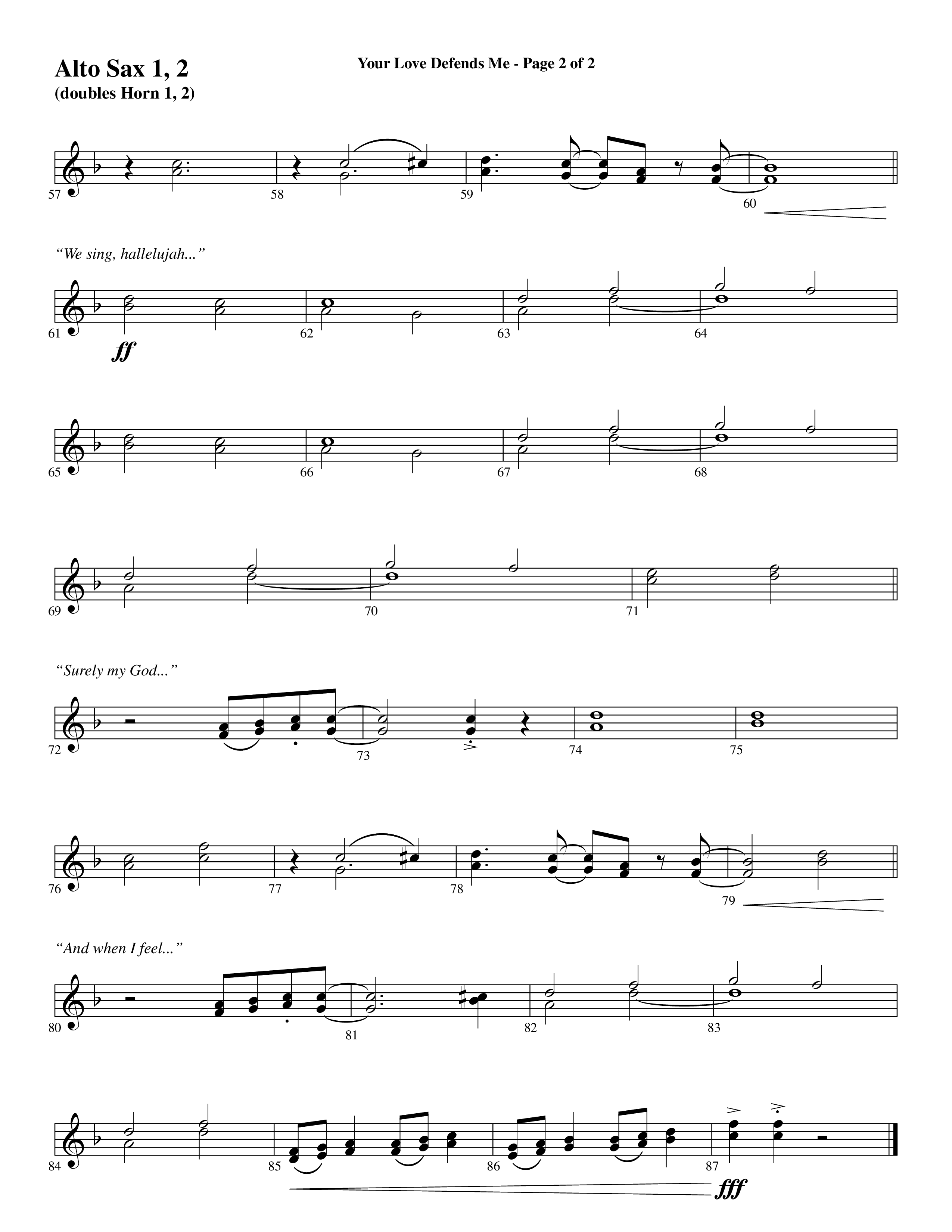 Your Love Defends Me (Choral Anthem SATB) Alto Sax 1/2 (Word Music Choral / Arr. Luke Gambill / Orch. Jared Haschek)