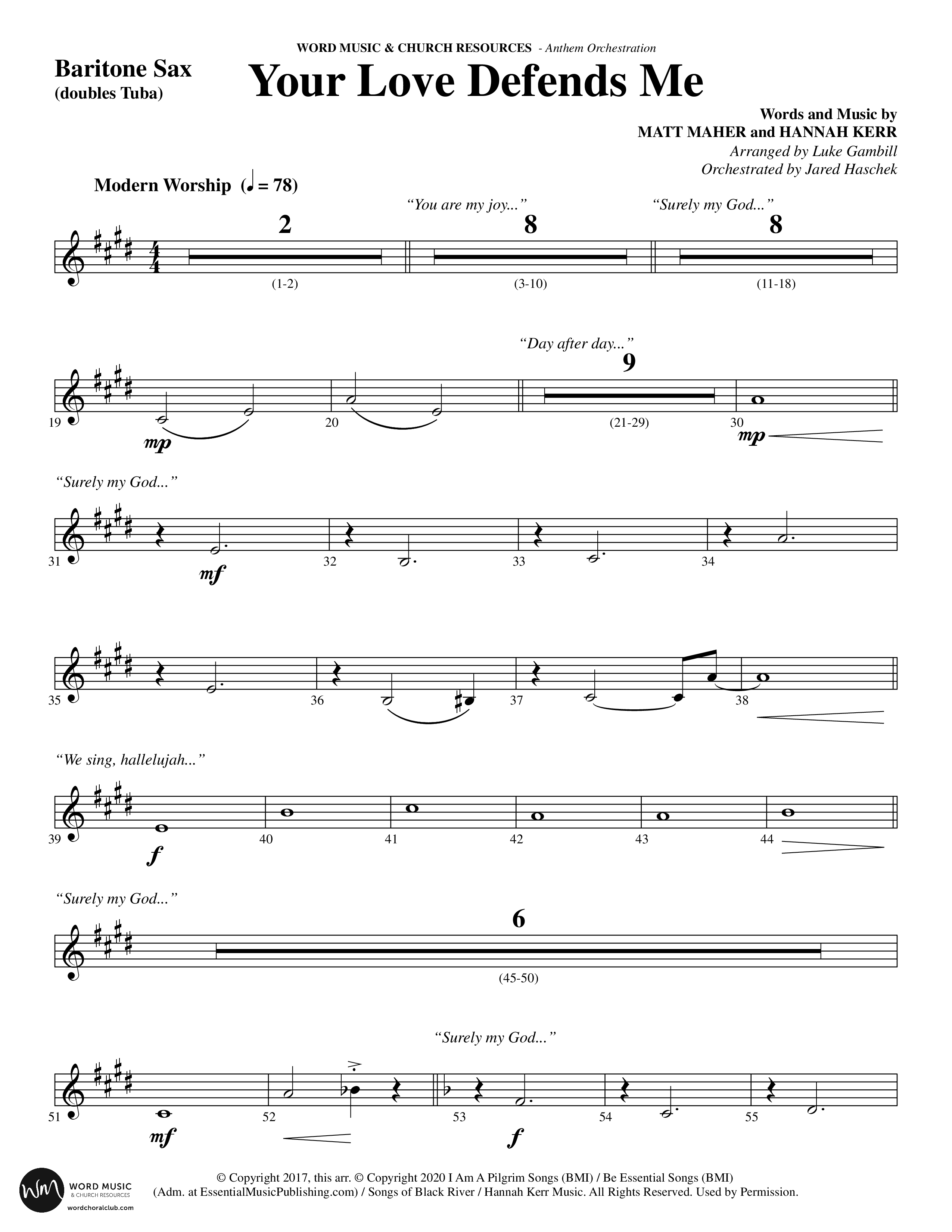 Your Love Defends Me (Choral Anthem SATB) Bari Sax (Word Music Choral / Arr. Luke Gambill / Orch. Jared Haschek)