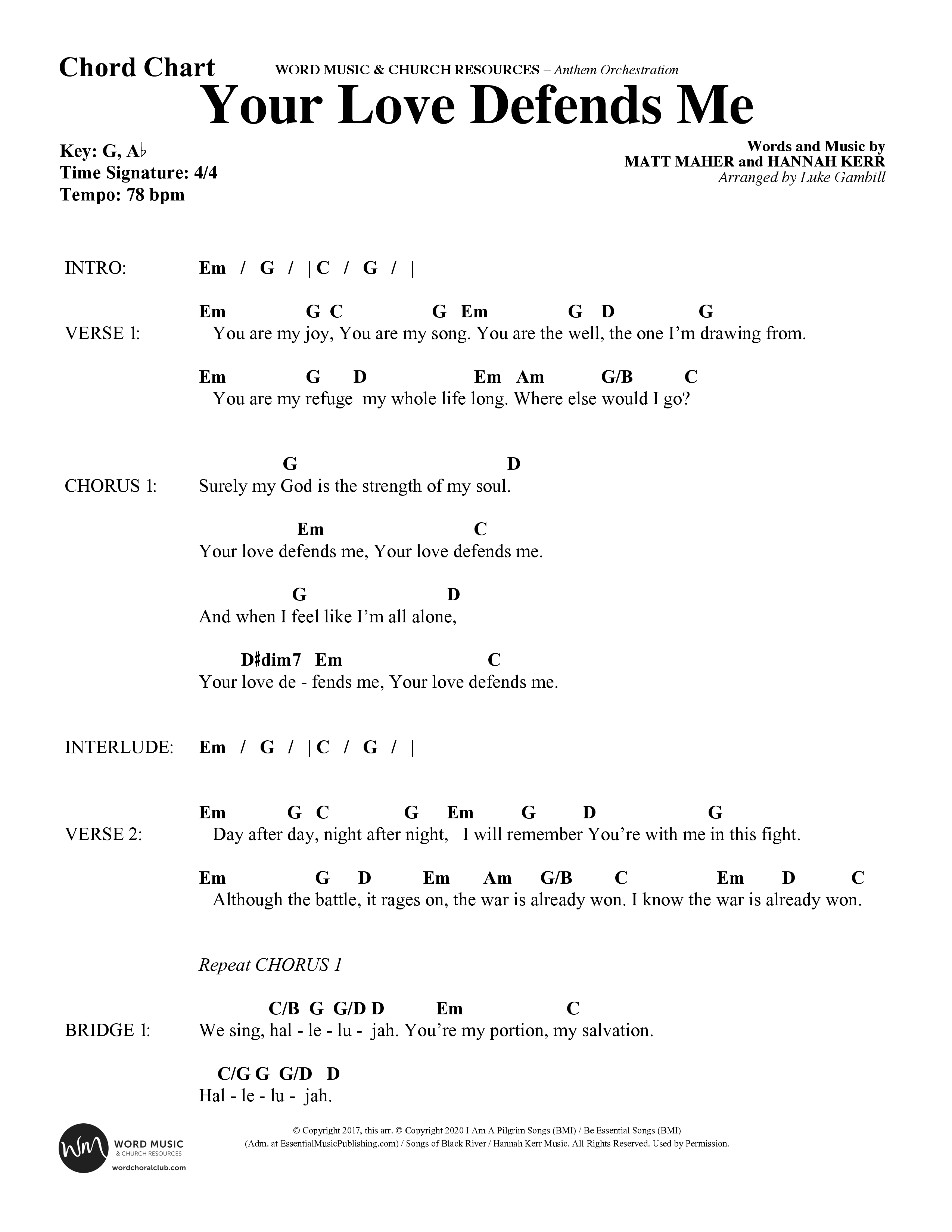 Your Love Defends Me (Choral Anthem SATB) Chord Chart (Word Music Choral / Arr. Luke Gambill / Orch. Jared Haschek)