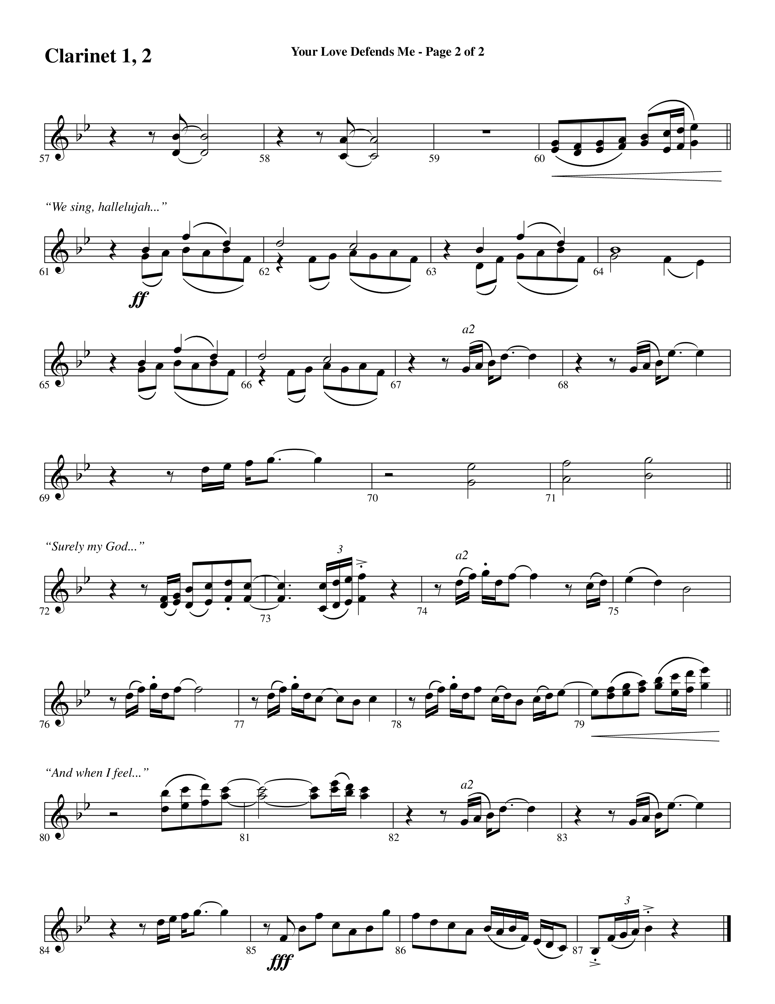 Your Love Defends Me (Choral Anthem SATB) Clarinet 1/2 (Word Music Choral / Arr. Luke Gambill / Orch. Jared Haschek)