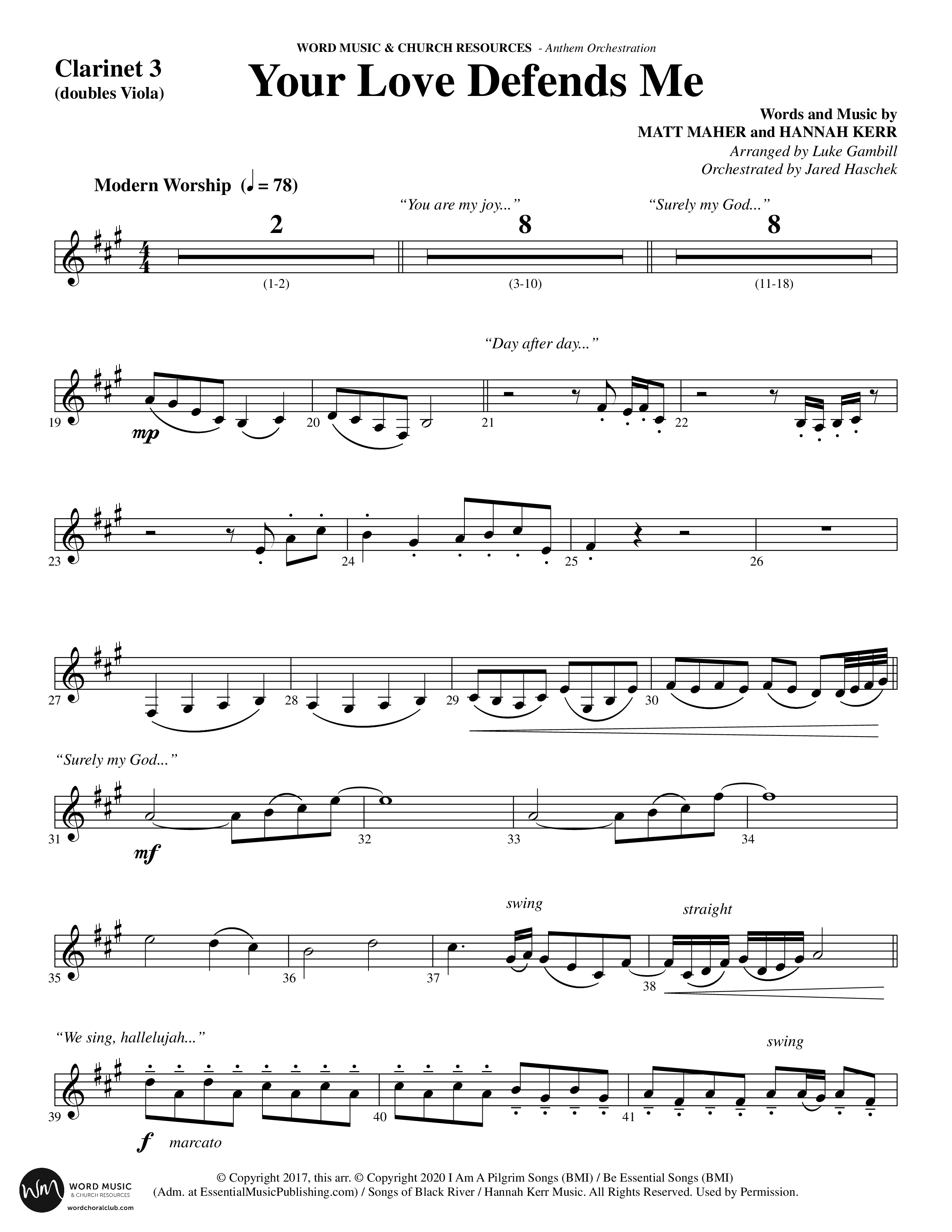 Your Love Defends Me (Choral Anthem SATB) Clarinet 3 (Word Music Choral / Arr. Luke Gambill / Orch. Jared Haschek)