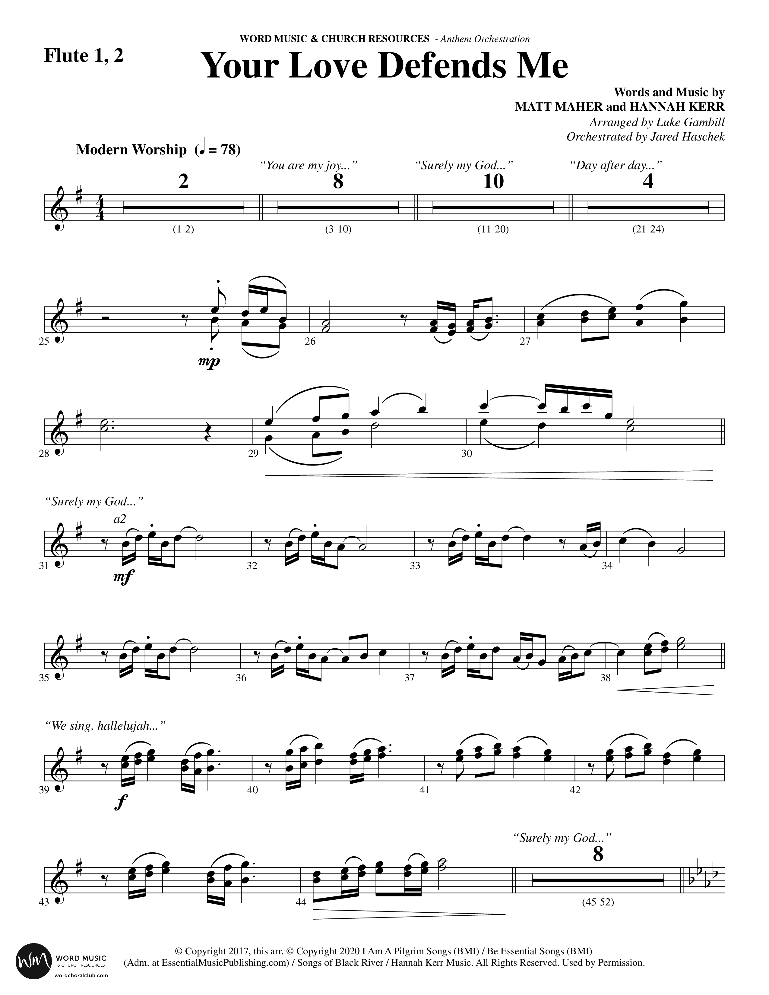 Your Love Defends Me (Choral Anthem SATB) Flute 1/2 (Word Music Choral / Arr. Luke Gambill / Orch. Jared Haschek)