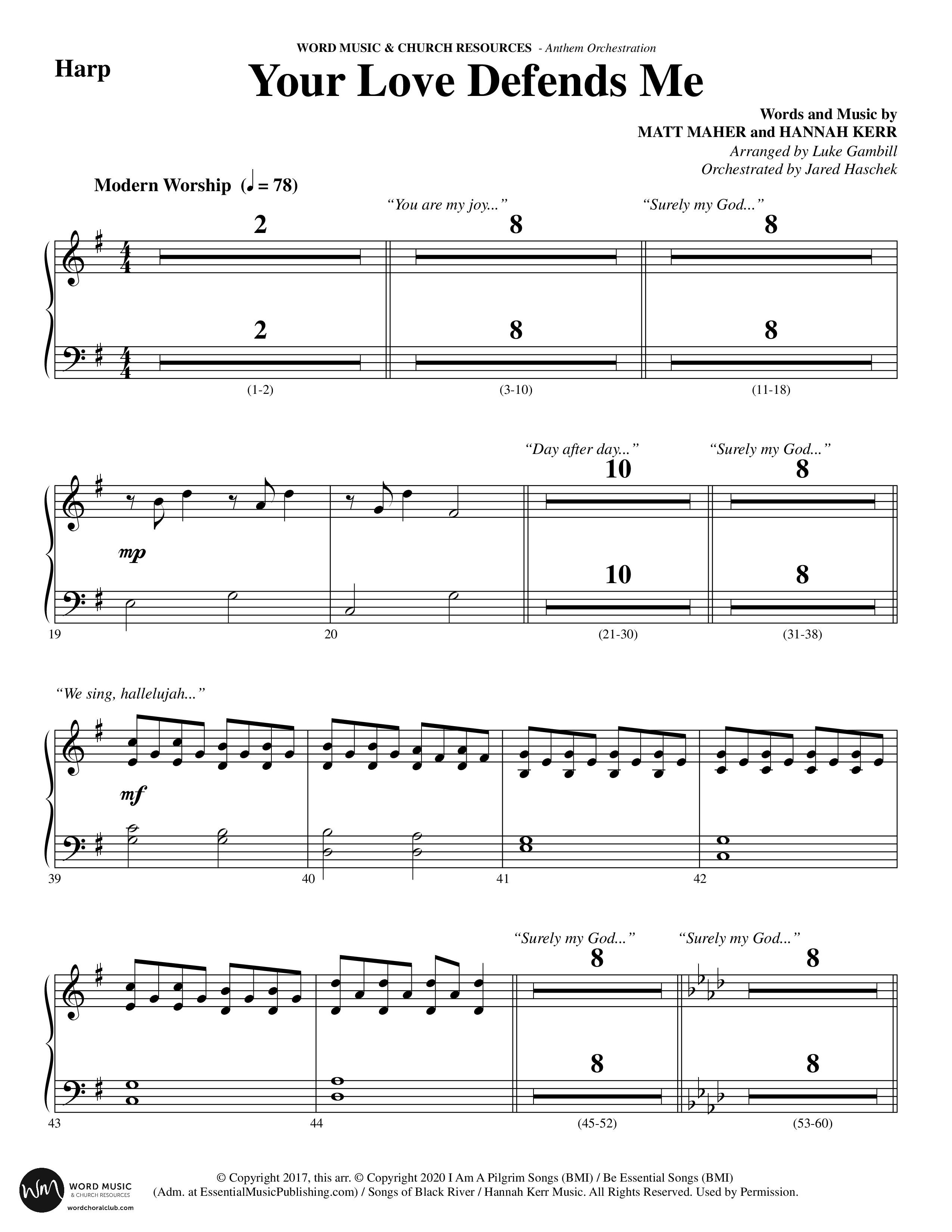 Your Love Defends Me (Choral Anthem SATB) Harp (Word Music Choral / Arr. Luke Gambill / Orch. Jared Haschek)
