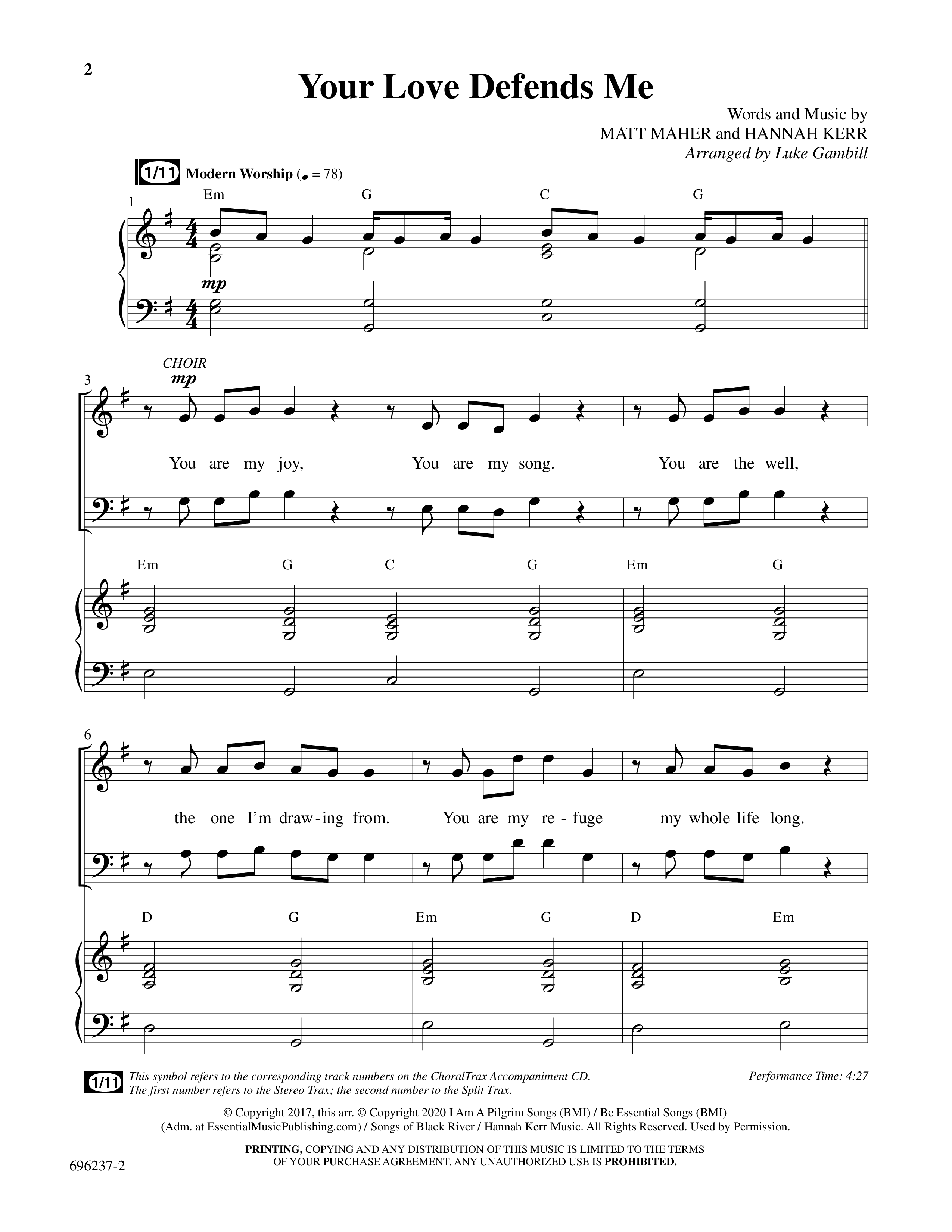 Your Love Defends Me (Choral Anthem SATB) Anthem (SATB/Piano) (Word Music Choral / Arr. Luke Gambill / Orch. Jared Haschek)