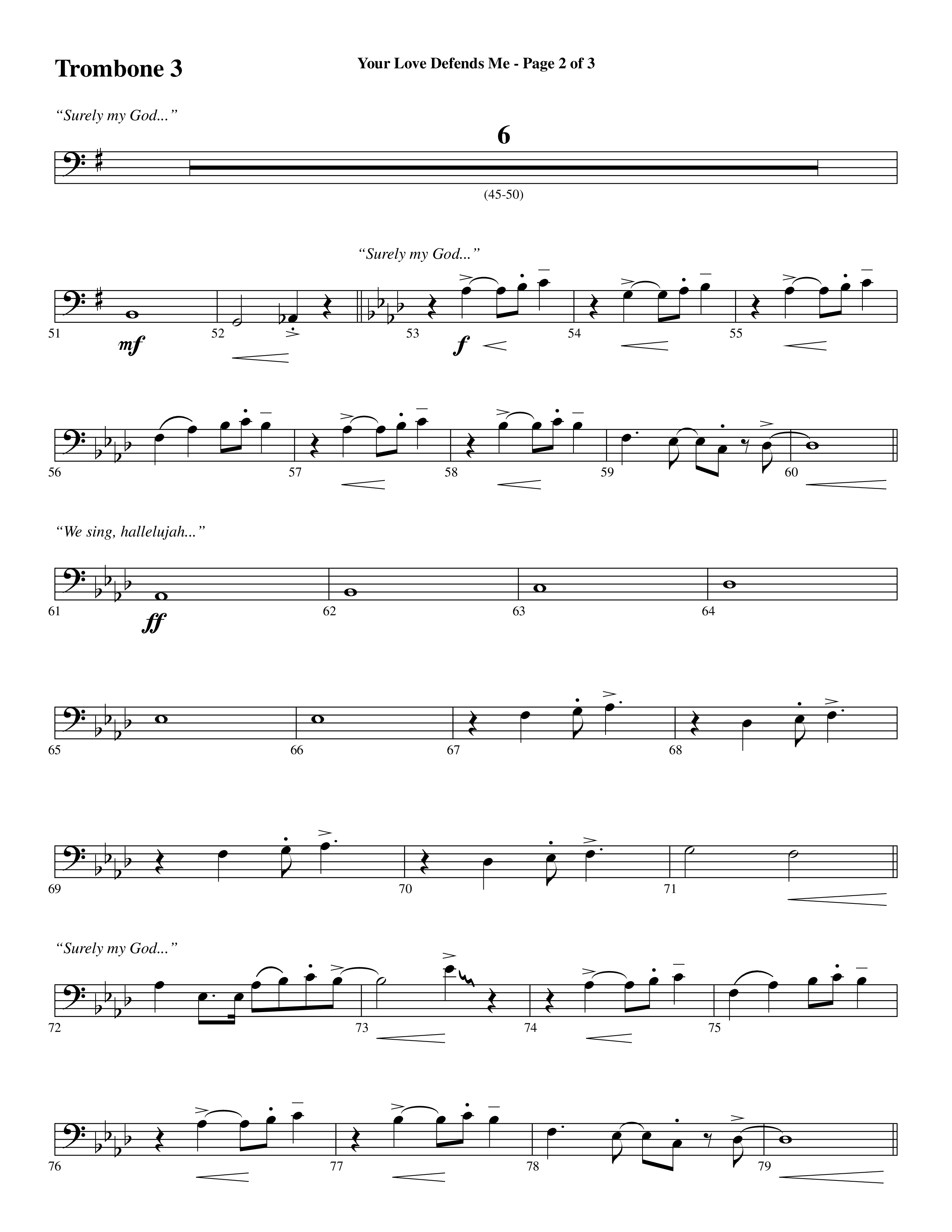 Your Love Defends Me (Choral Anthem SATB) Trombone 3 (Word Music Choral / Arr. Luke Gambill / Orch. Jared Haschek)
