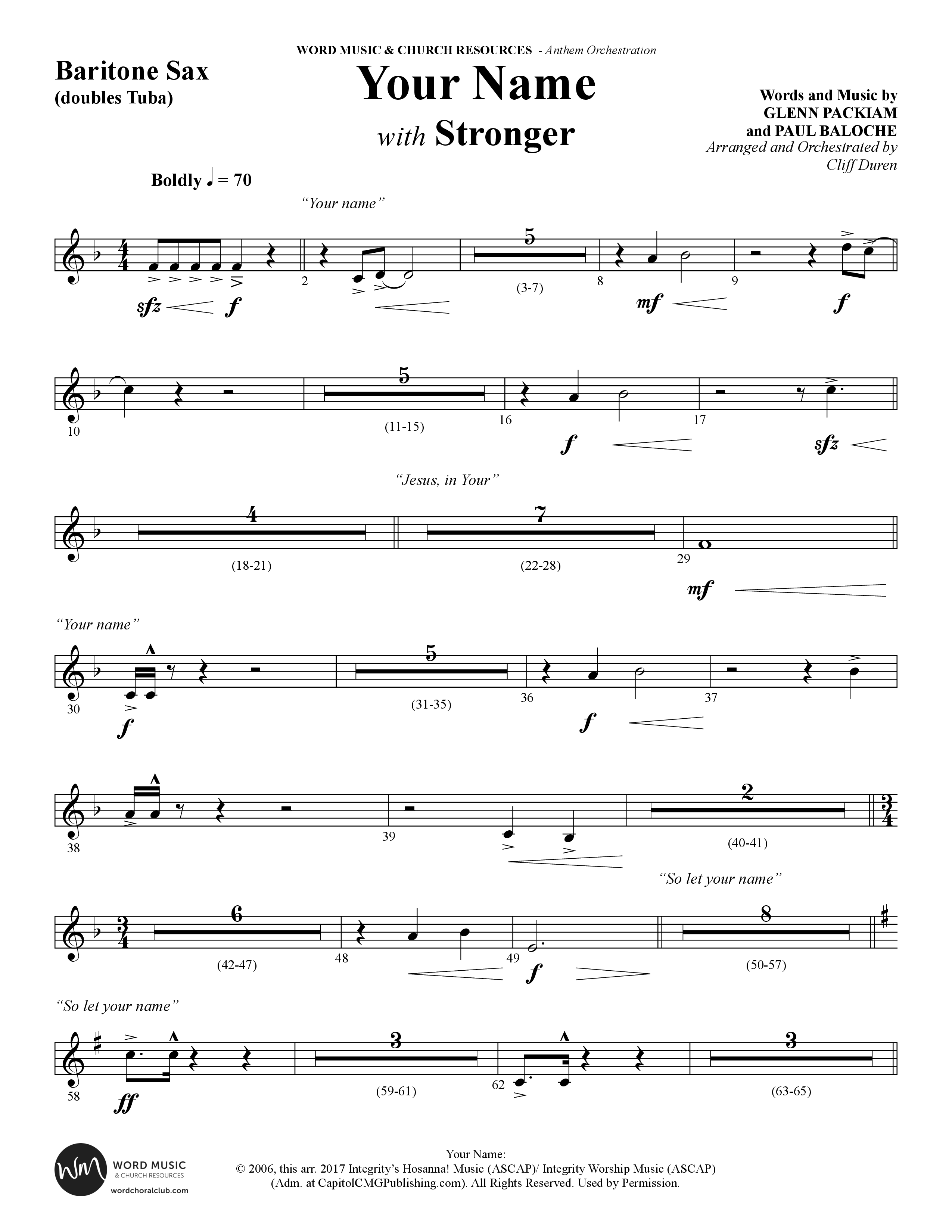 Your Name (with Stronger) (Choral Anthem SATB) Bari Sax (Word Music Choral / Arr. Cliff Duren)