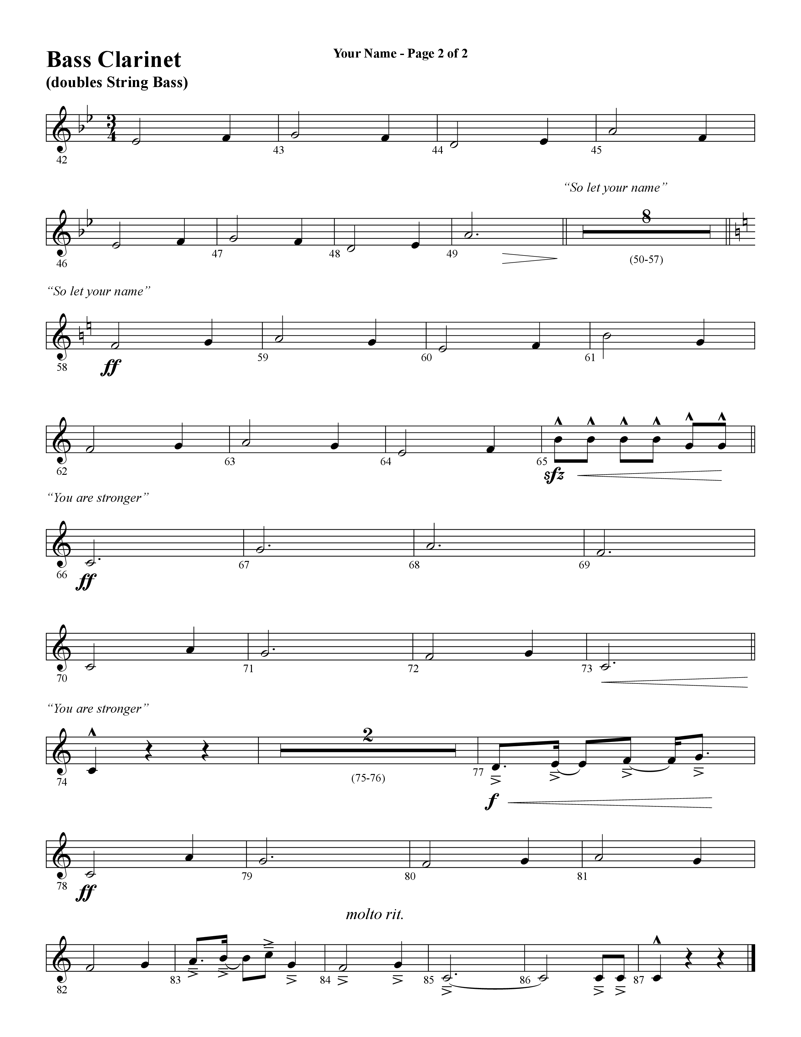 Your Name (with Stronger) (Choral Anthem SATB) Bass Clarinet (Word Music Choral / Arr. Cliff Duren)
