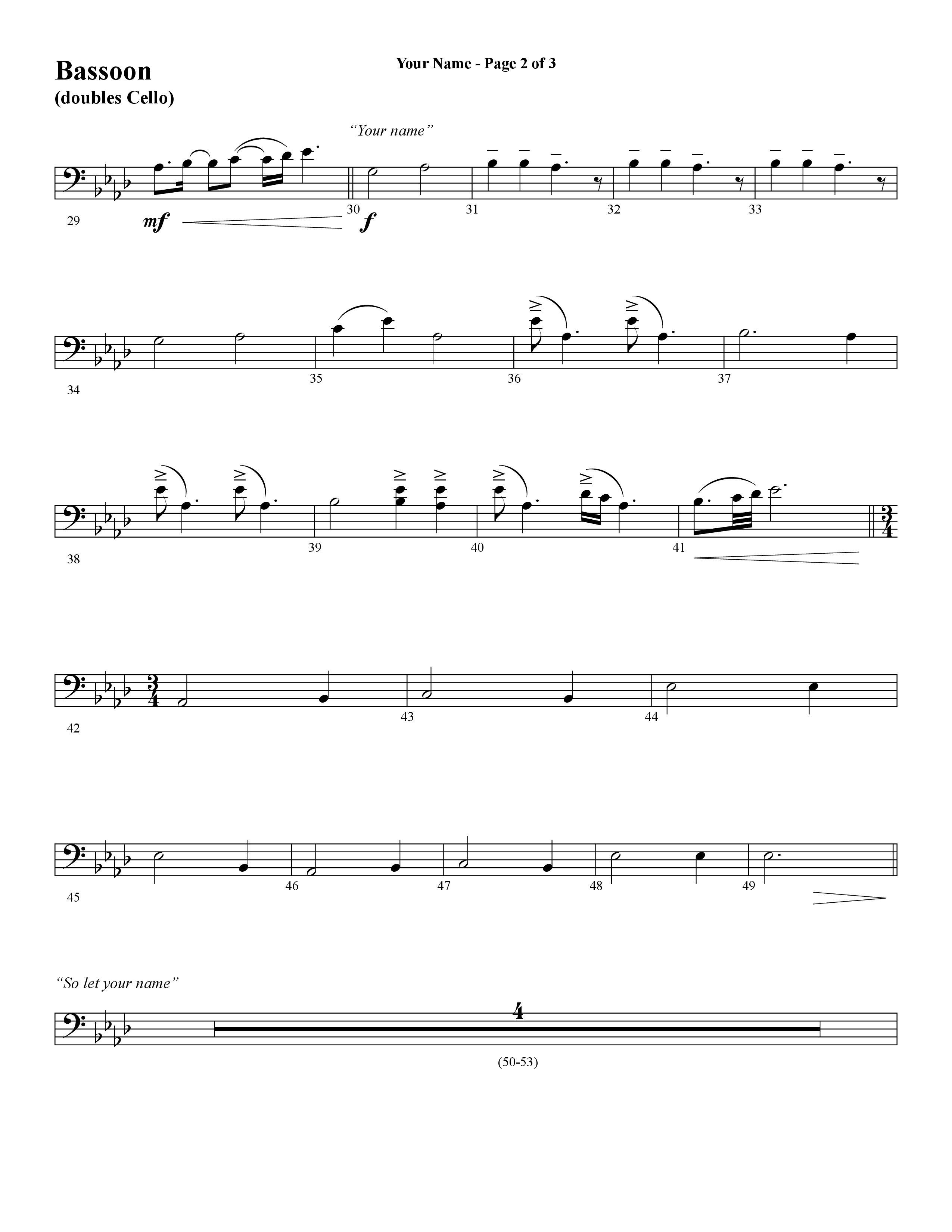 Your Name (with Stronger) (Choral Anthem SATB) Bassoon (Word Music Choral / Arr. Cliff Duren)