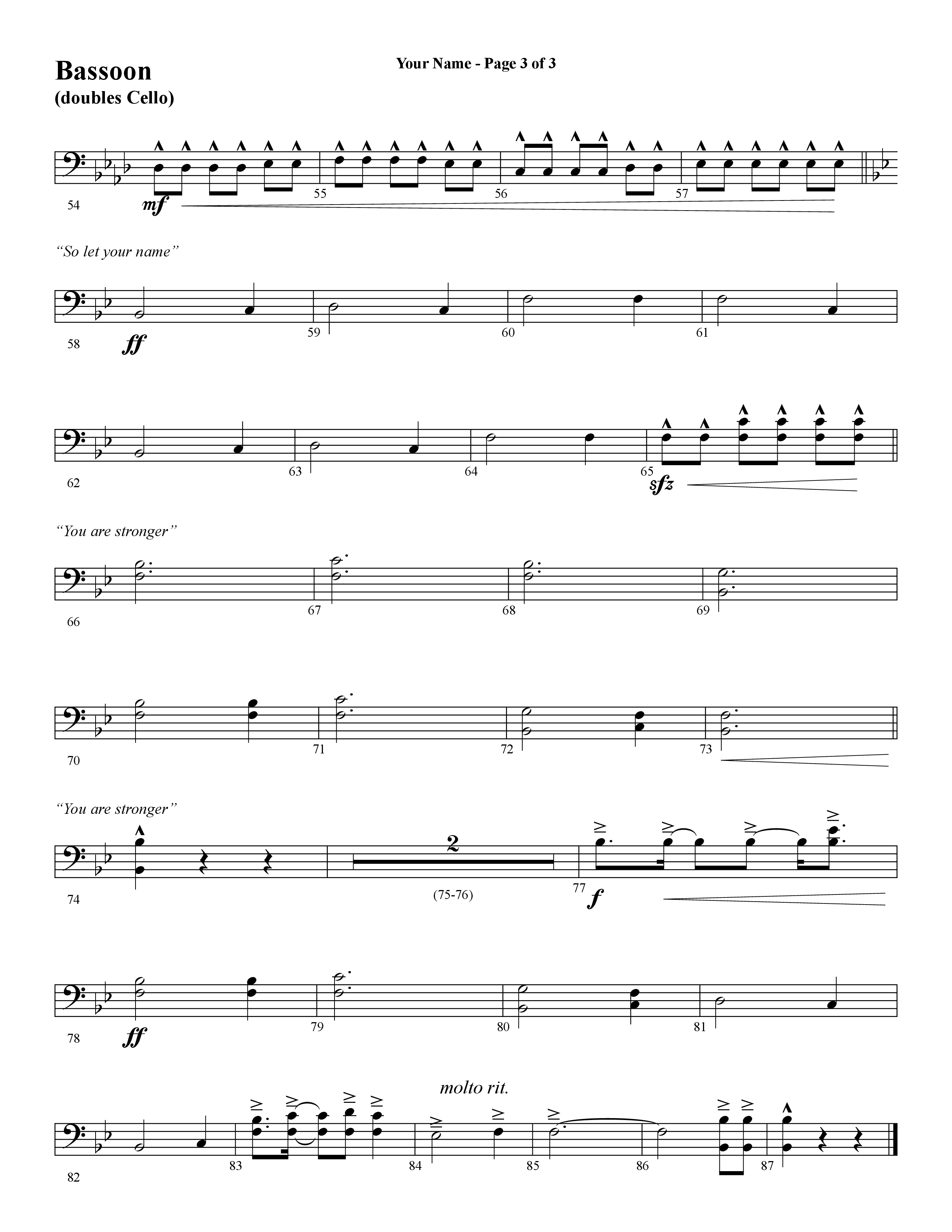 Your Name (with Stronger) (Choral Anthem SATB) Bassoon (Word Music Choral / Arr. Cliff Duren)