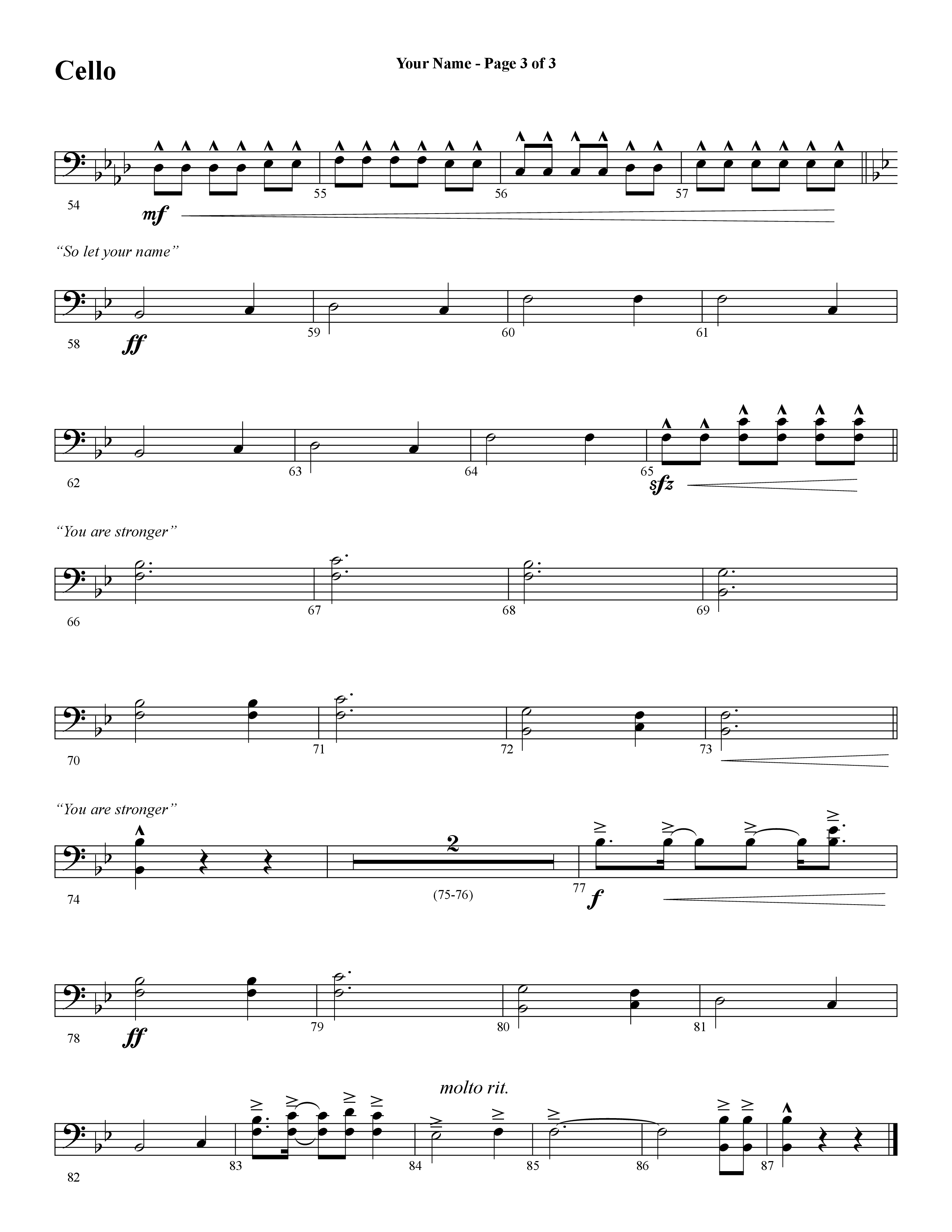 Your Name (with Stronger) (Choral Anthem SATB) Cello (Word Music Choral / Arr. Cliff Duren)